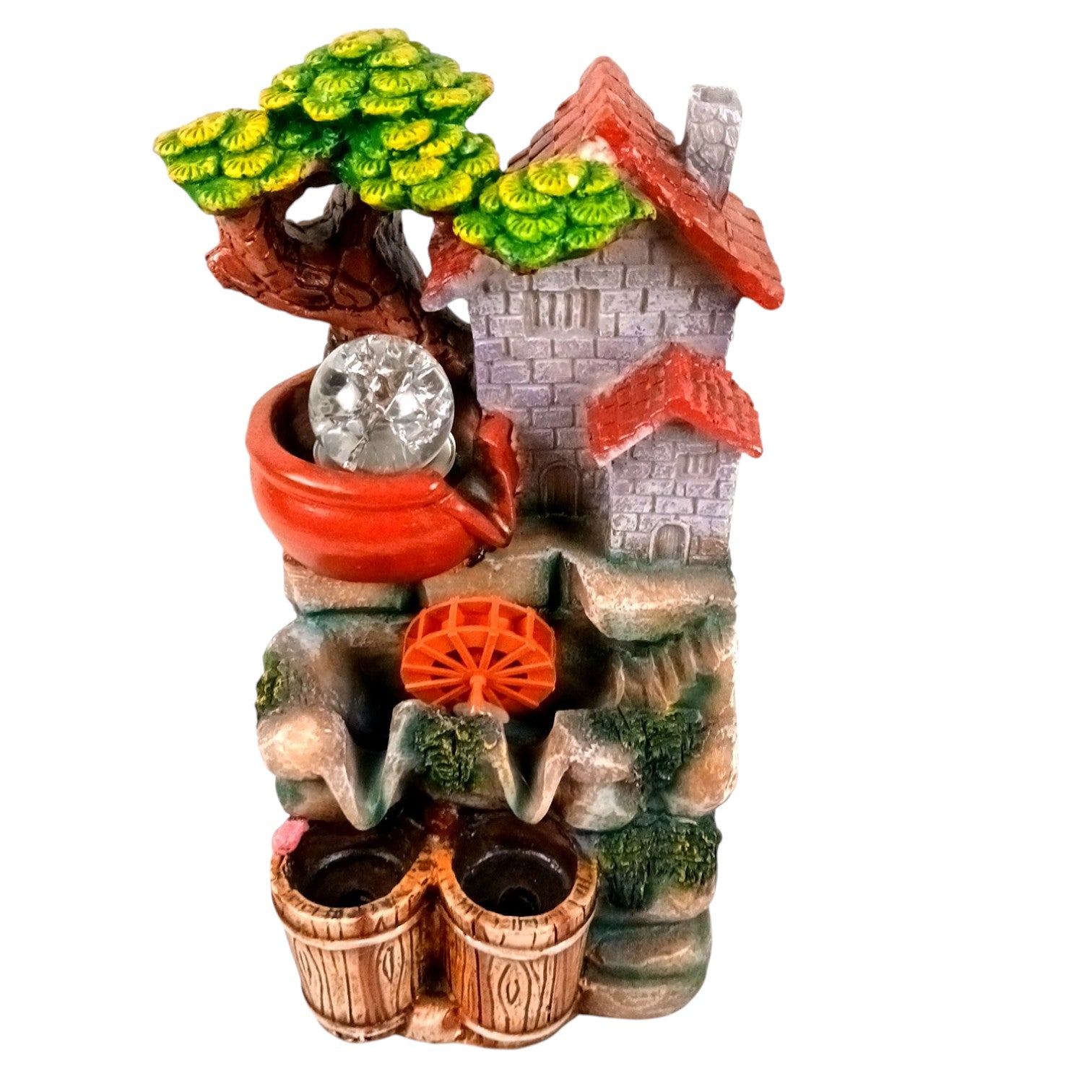 Table Top Water Fountain | Indoor Fountains with LED Lights - 3 Steps Hut Shape Waterfall - For Vastu, Table, Office, Living Room, Home Decor & Gifts - 13 Inch - Apkamart