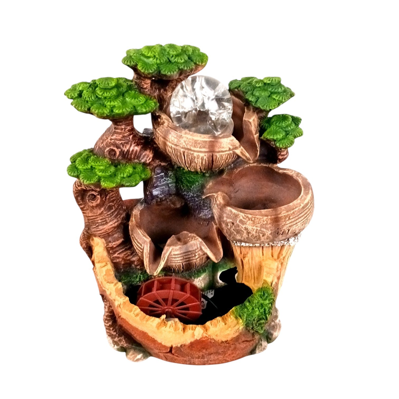 Indoor Water Fountain with LED Lights | 3 Step Waterfall Cum Showpiece - For Vastu, Table, Office, Living Room, Home Decor & Gifts | Wedding & House Warming Gift - 10 Inch - Apkamart