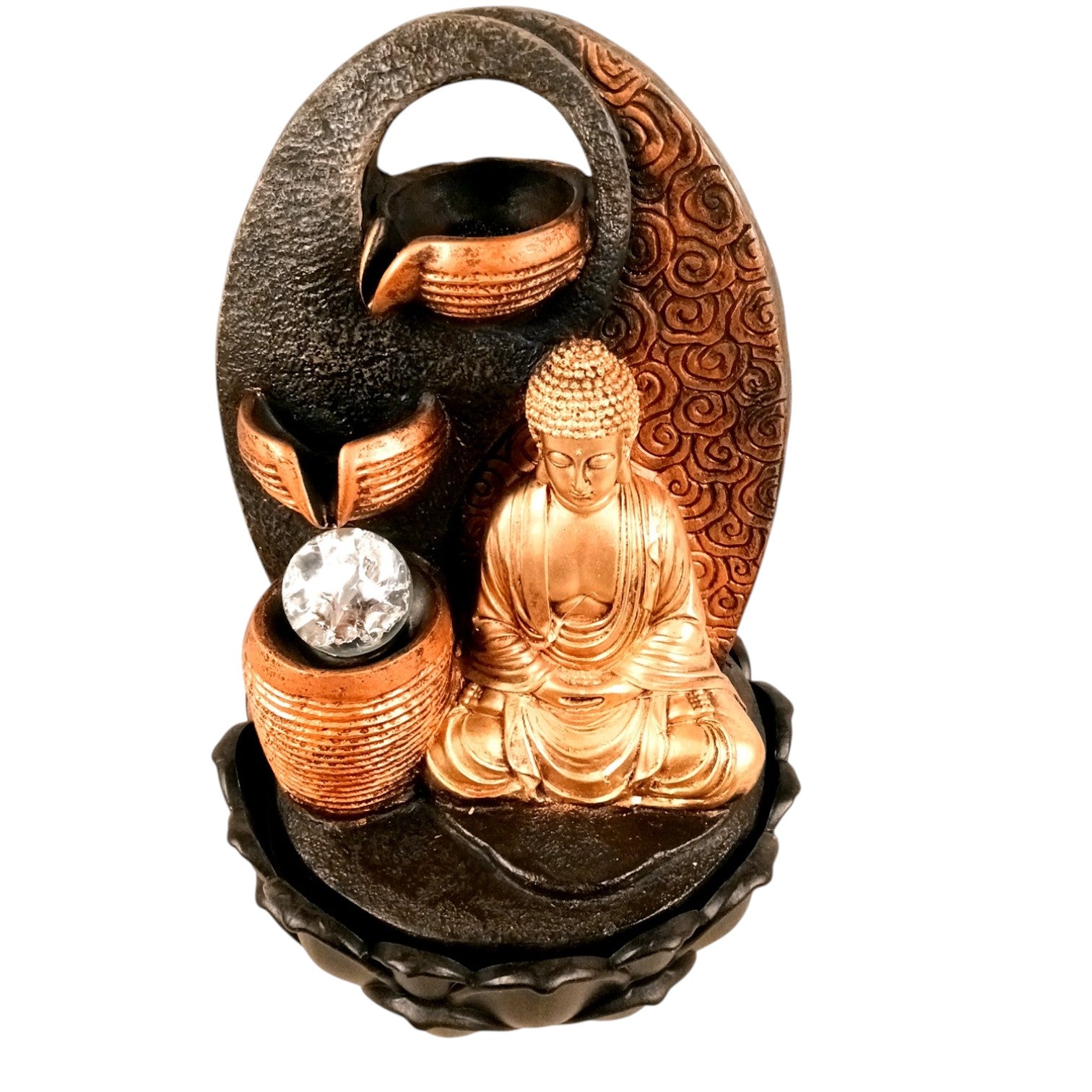 Indoor Buddha Water Fountain with LED Lights | Decoration Table 3 Steps Waterfall Cum Showpiece - For Vastu, Table, Office, Living Room, Home Decor & Gifts - 15 Inch - Apkamart