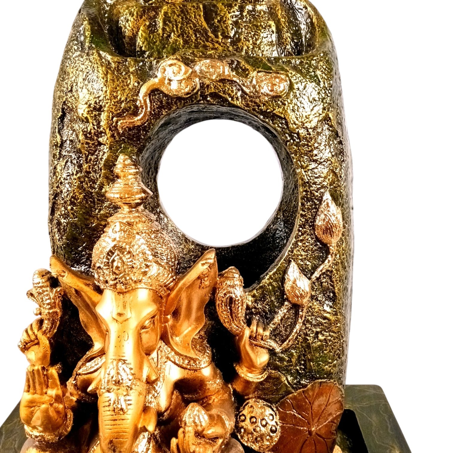 Table Top Water Fountain With Ganesh Statue | Indoor Fountains with LED Lights Waterfall - For Vastu, Table, Office, Living Room, Home Decor & Gifts - 21 Inch - Apkamart