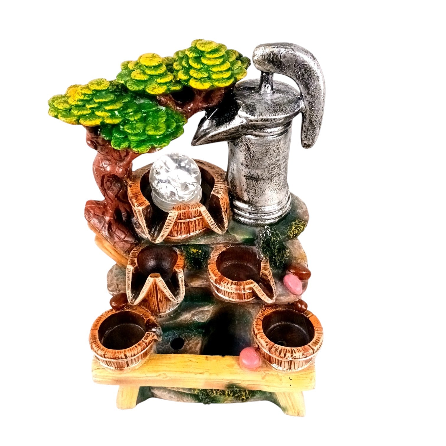 Indoor Water Fountain with LED Lights | Decoration Table Waterfall Cum Showpiece - For Vastu, Table, Office, Living Room, Home Decor & Gifts - 14 Inch - Apkamart