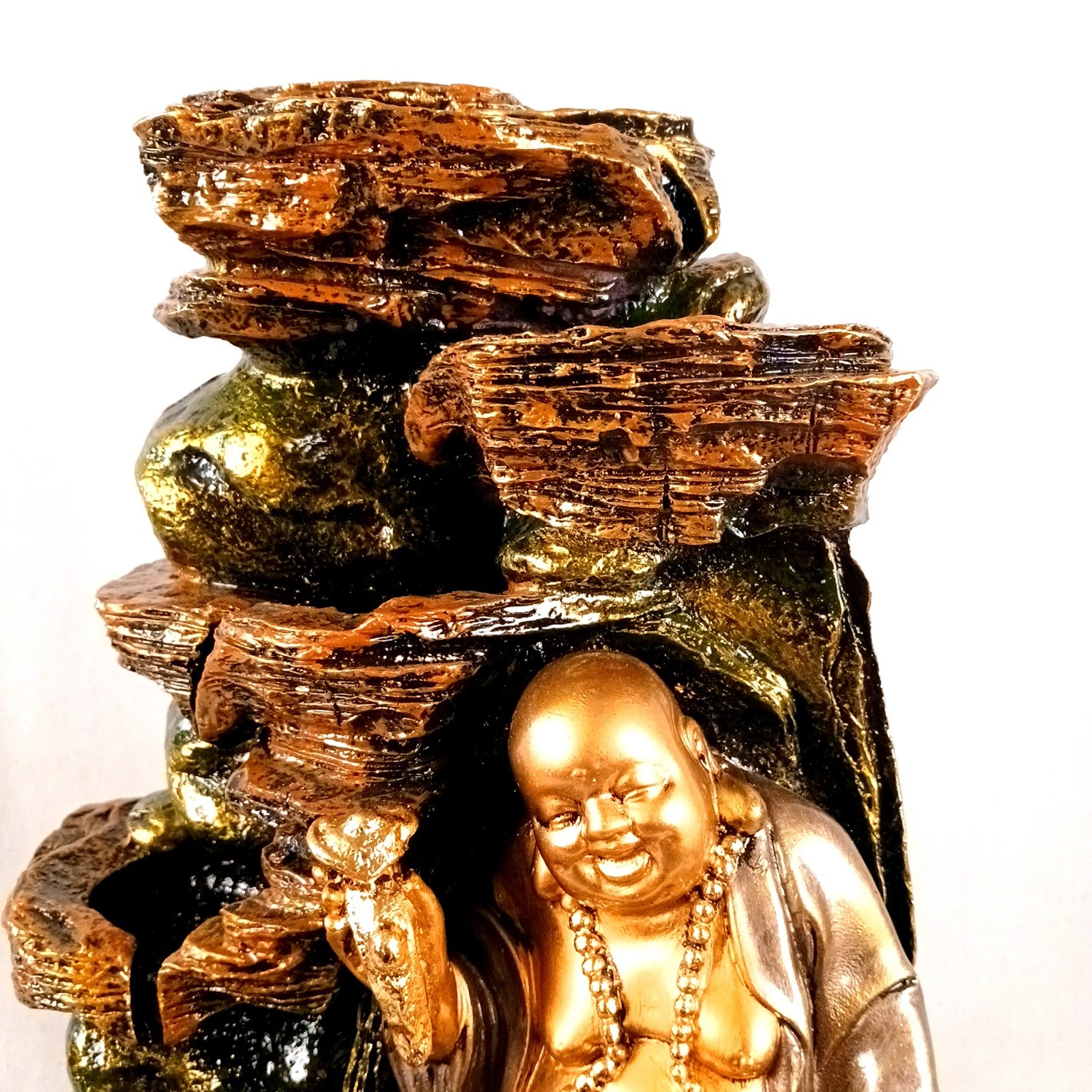 Table Top Water Fountain With Buddha Statue | Indoor Fountains with LED Lights Waterfall - For Vastu, Table, Office, Living Room, Home Decor & Gifts - 22 Inch - Apkamart