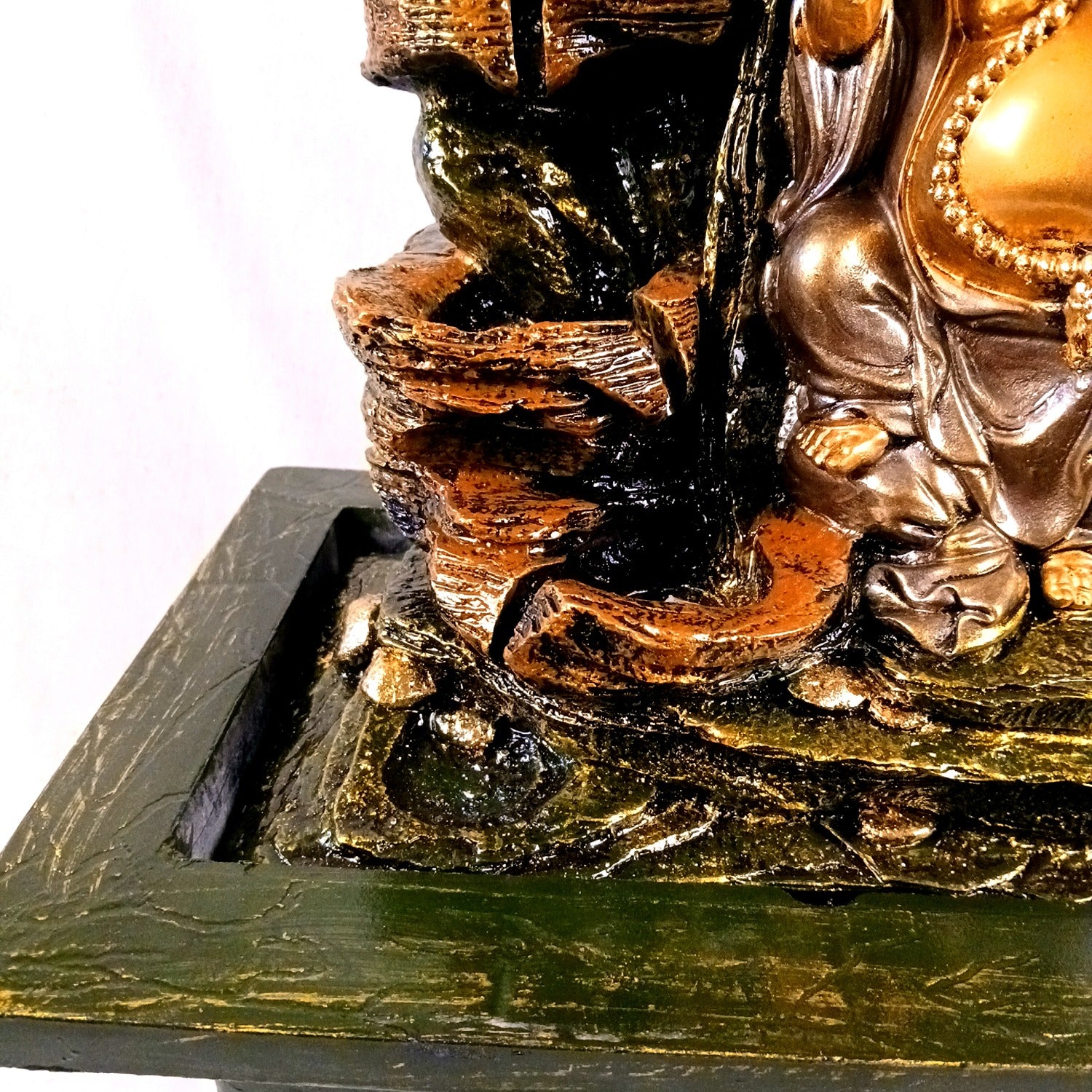 Table Top Water Fountain With Buddha Statue | Indoor Fountains with LED Lights Waterfall - For Vastu, Table, Office, Living Room, Home Decor & Gifts - 22 Inch - Apkamart