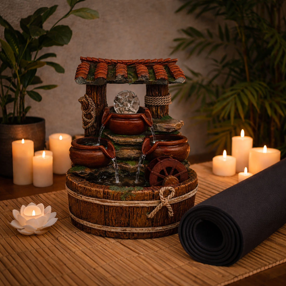 Indoor Water Fountain with LED Lights | Decoration Table Waterfall Cum Showpiece - For Vastu, Table, Office, Living Room, Home Decor & Gifts - 10 Inch - Apkamart