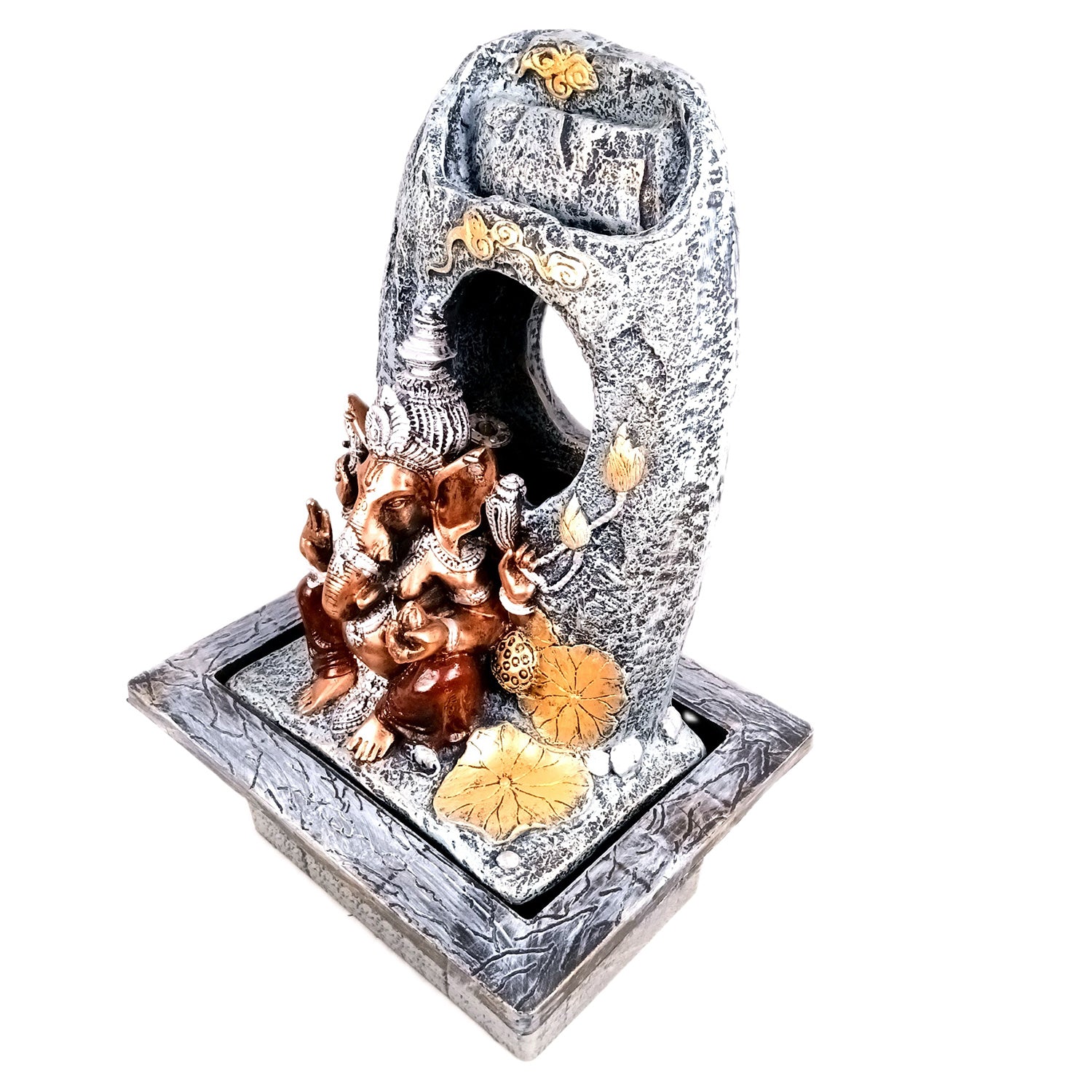 Indoor Water Fountain with LED Lights - Ganesh Design | Decoration Table Waterfall Cum Showpiece - For Vastu, Table, Office, Living Room, Home Decor & Gifts - 21 Inch - Apkamart #Style_Design 1