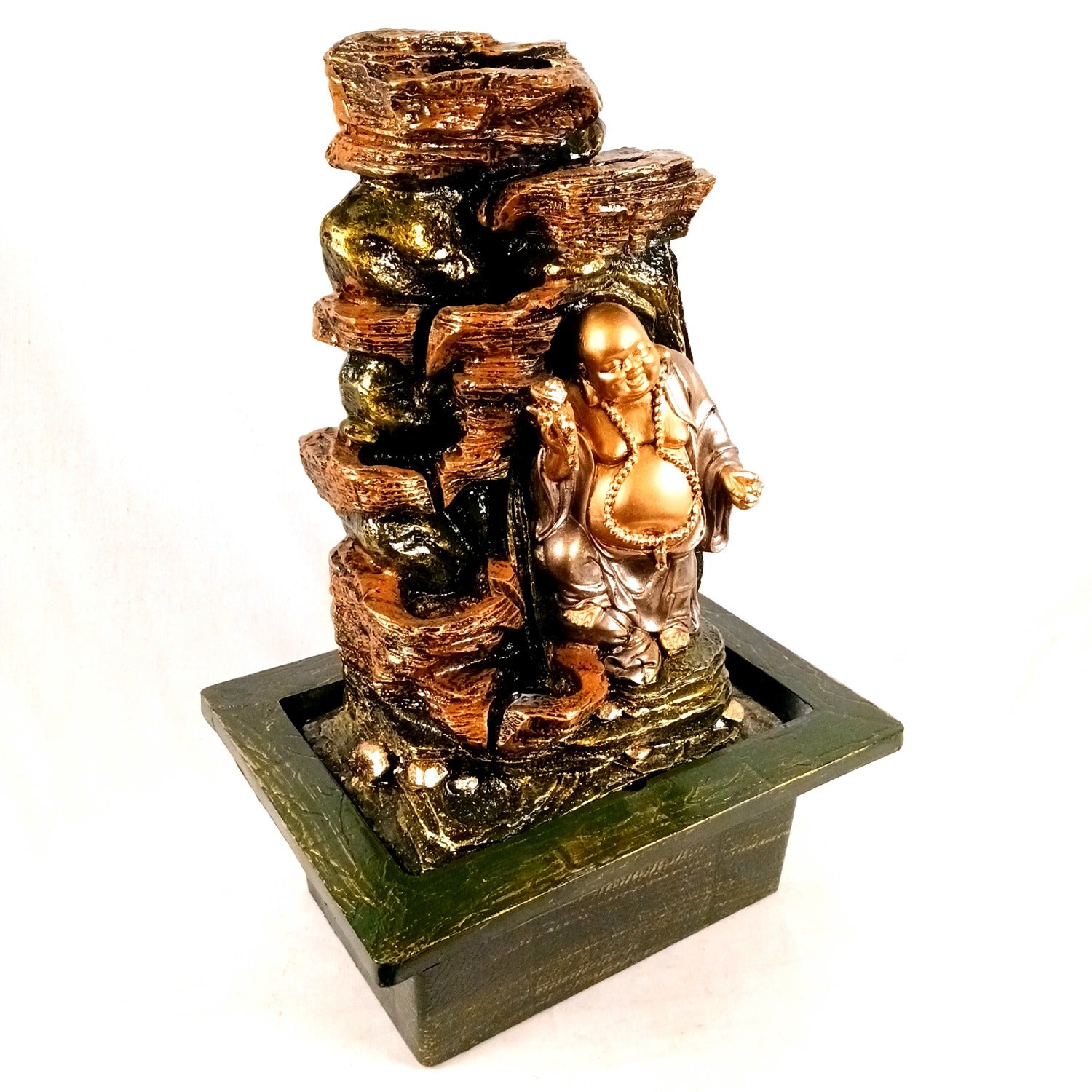 Table Top Water Fountain With Buddha Statue | Indoor Fountains with LED Lights Waterfall - For Vastu, Table, Office, Living Room, Home Decor & Gifts - 22 Inch - Apkamart