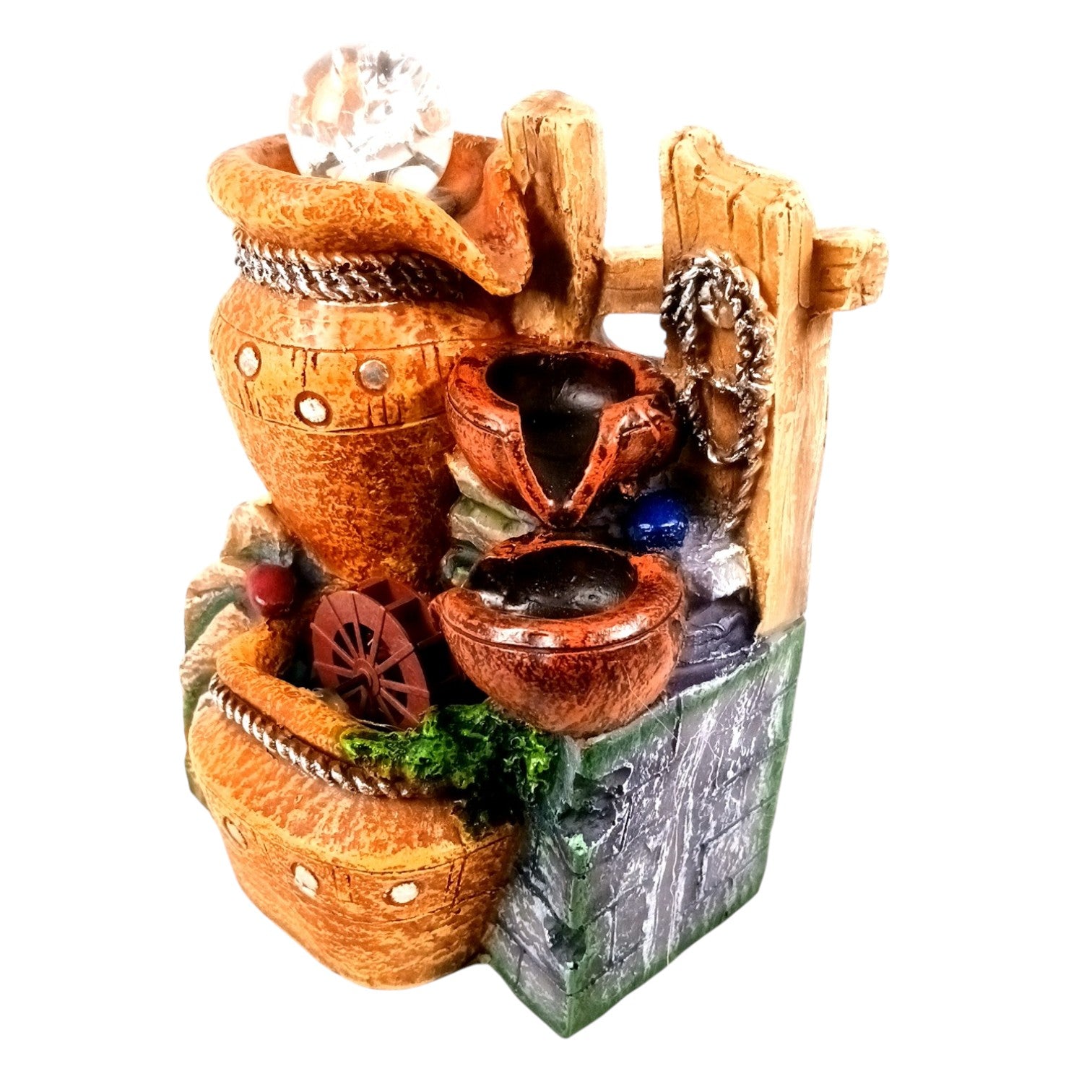 Indoor Water Fountain with LED Lights 3 Step Waterfall Cum Showpiece - For Vastu, Table, Office, Living Room, Home Decor & Gifts | Wedding & House Warming Gift - 10 Inch - Apkamart