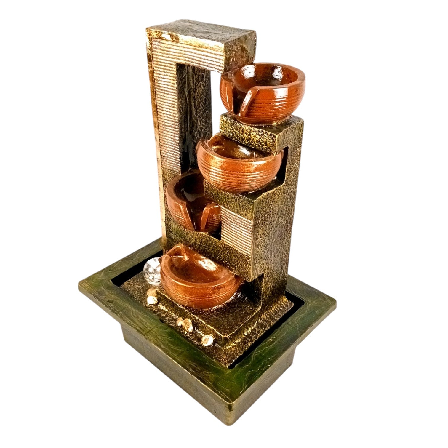 Table Top Water Fountain | Indoor 4 Steps Fountains with LED Lights Waterfall - For Vastu, Table, Office, Living Room, Home Decor & Gifts | House Warming Gift - 22 Inch - Apkamart