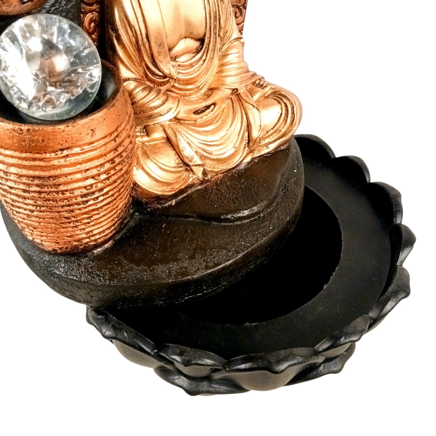 Indoor Buddha Water Fountain with LED Lights | Decoration Table 3 Steps Waterfall Cum Showpiece - For Vastu, Table, Office, Living Room, Home Decor & Gifts - 15 Inch - Apkamart