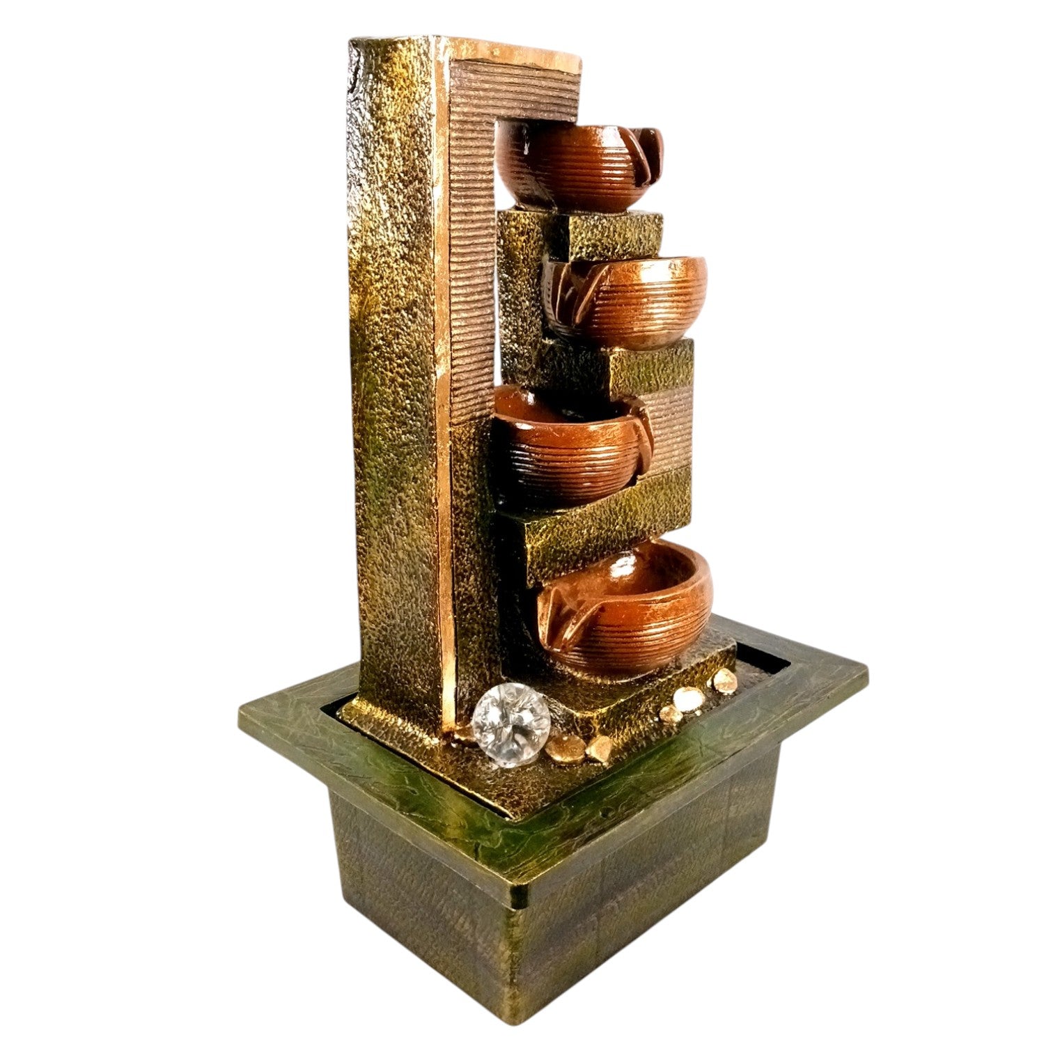 Table Top Water Fountain | Indoor 4 Steps Fountains with LED Lights Waterfall - For Vastu, Table, Office, Living Room, Home Decor & Gifts | House Warming Gift - 22 Inch - Apkamart