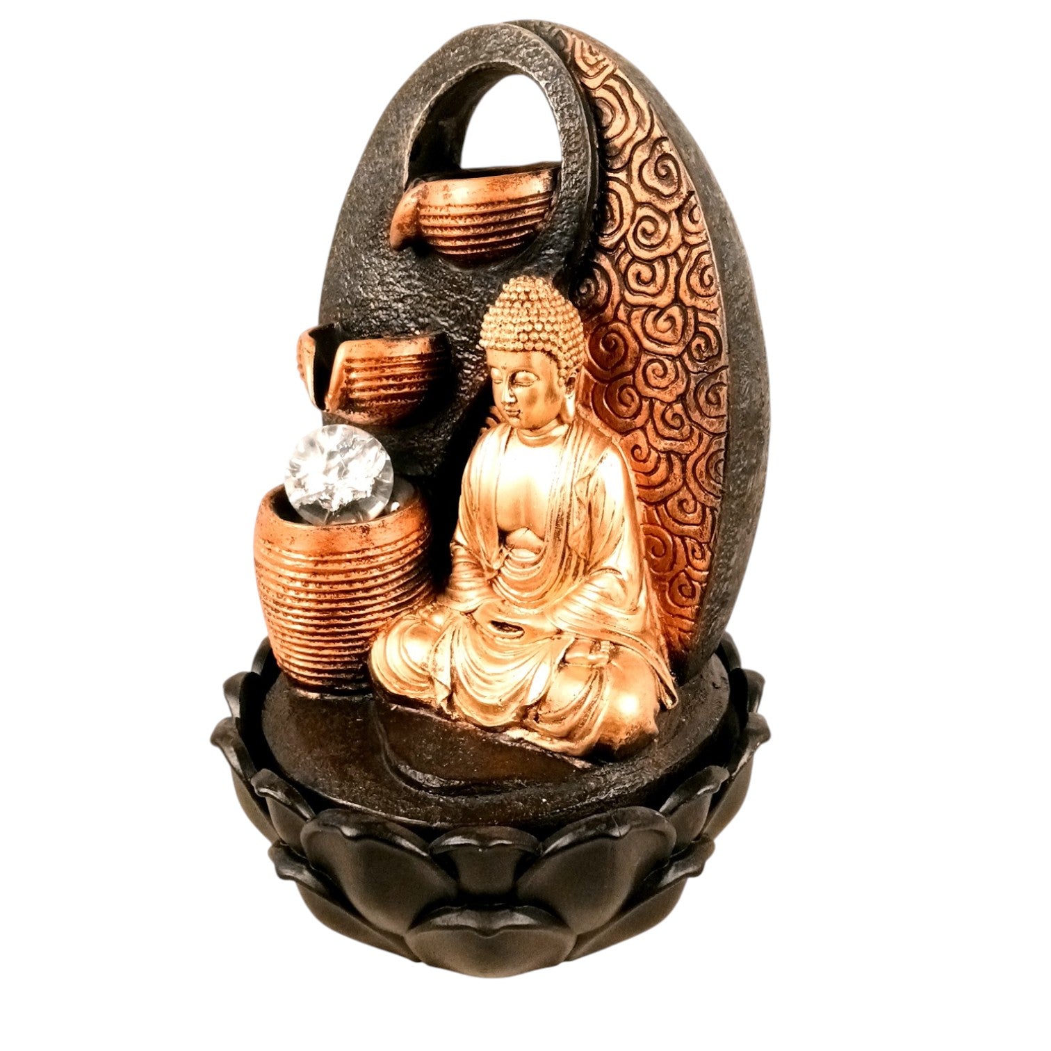 Indoor Buddha Water Fountain with LED Lights | Decoration Table 3 Steps Waterfall Cum Showpiece - For Vastu, Table, Office, Living Room, Home Decor & Gifts - 15 Inch - Apkamart