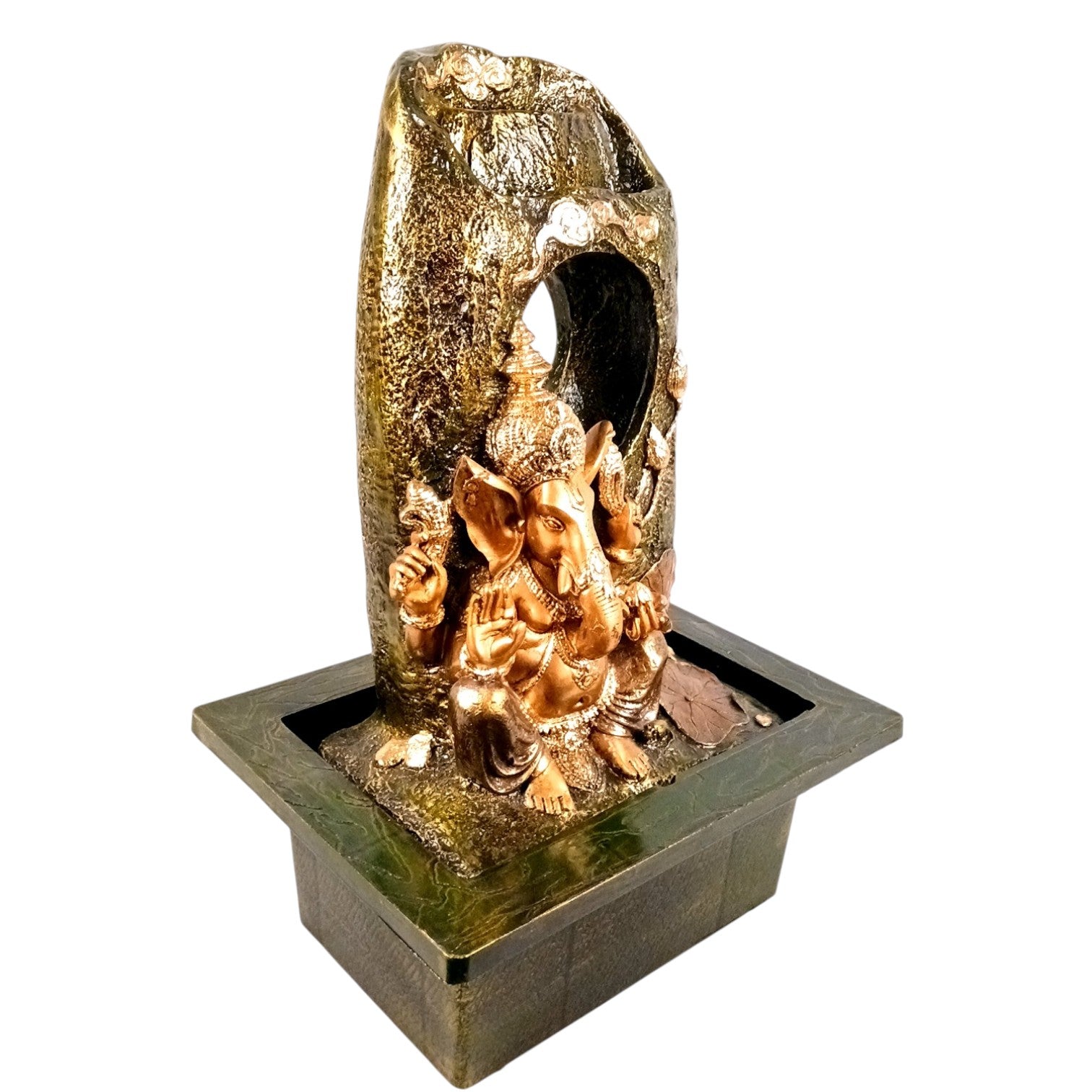 Table Top Water Fountain With Ganesh Statue | Indoor Fountains with LED Lights Waterfall - For Vastu, Table, Office, Living Room, Home Decor & Gifts - 21 Inch - Apkamart