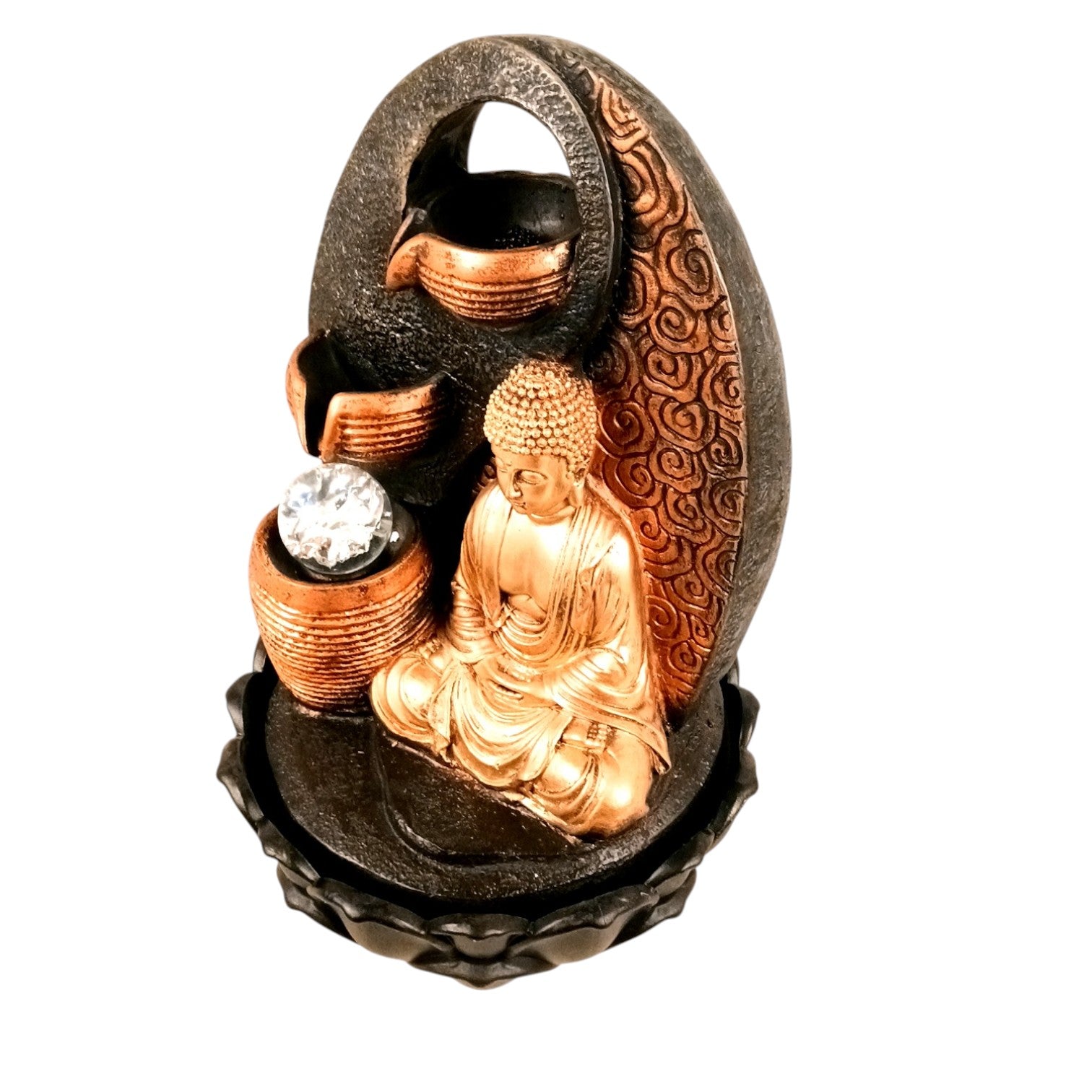 Indoor Buddha Water Fountain with LED Lights | Decoration Table 3 Steps Waterfall Cum Showpiece - For Vastu, Table, Office, Living Room, Home Decor & Gifts - 15 Inch - Apkamart