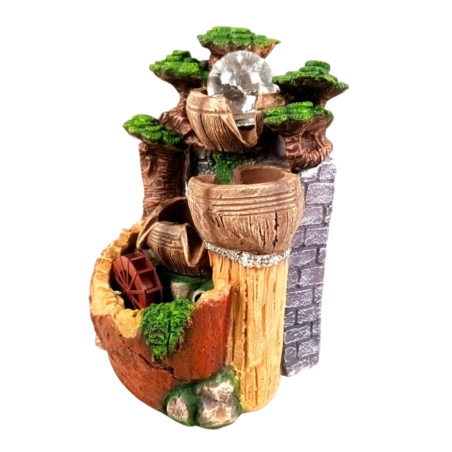 Indoor Water Fountain with LED Lights | 3 Step Waterfall Cum Showpiece - For Vastu, Table, Office, Living Room, Home Decor & Gifts | Wedding & House Warming Gift - 10 Inch - Apkamart