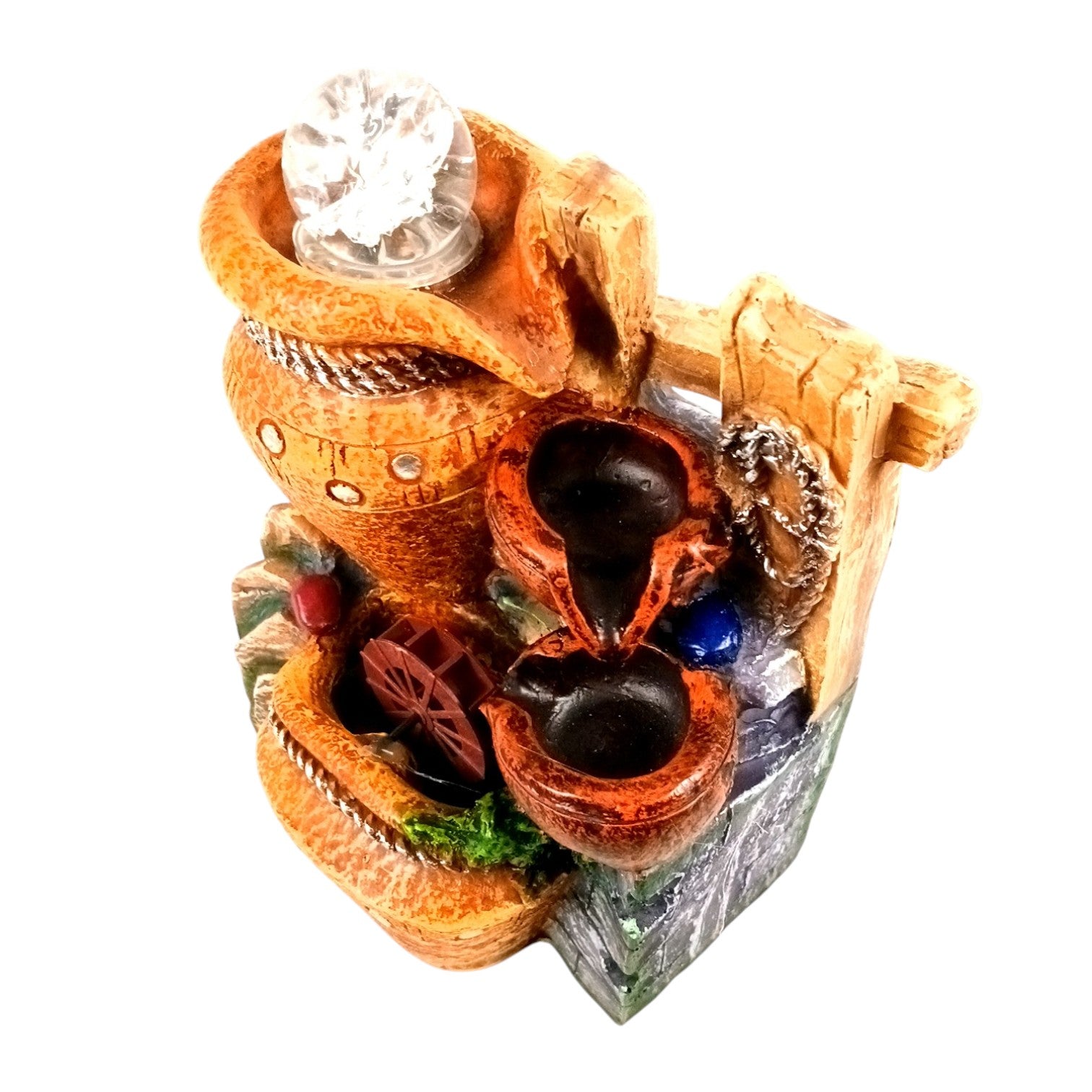 Indoor Water Fountain with LED Lights 3 Step Waterfall Cum Showpiece - For Vastu, Table, Office, Living Room, Home Decor & Gifts | Wedding & House Warming Gift - 10 Inch - Apkamart