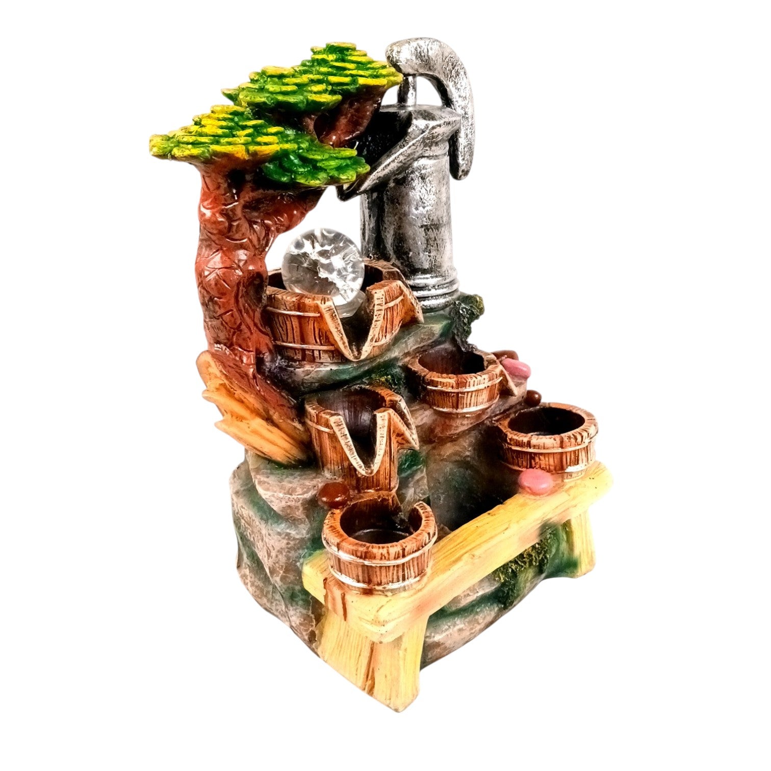 Indoor Water Fountain with LED Lights | Decoration Table Waterfall Cum Showpiece - For Vastu, Table, Office, Living Room, Home Decor & Gifts - 14 Inch - Apkamart