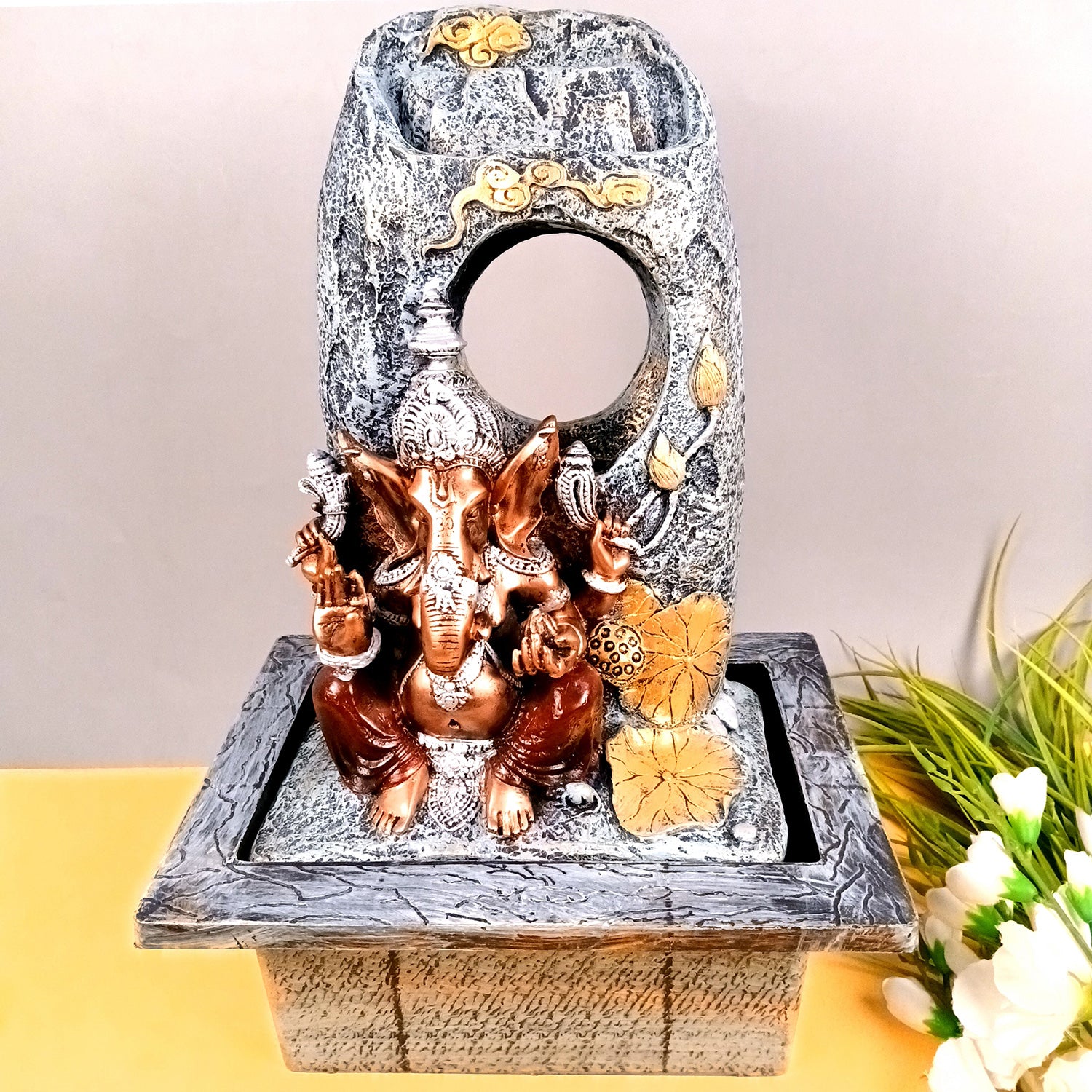 Indoor Water Fountain with LED Lights - Ganesh Design | Decoration Table Waterfall Cum Showpiece - For Vastu, Table, Office, Living Room, Home Decor & Gifts - 21 Inch - Apkamart #Style_Design 1