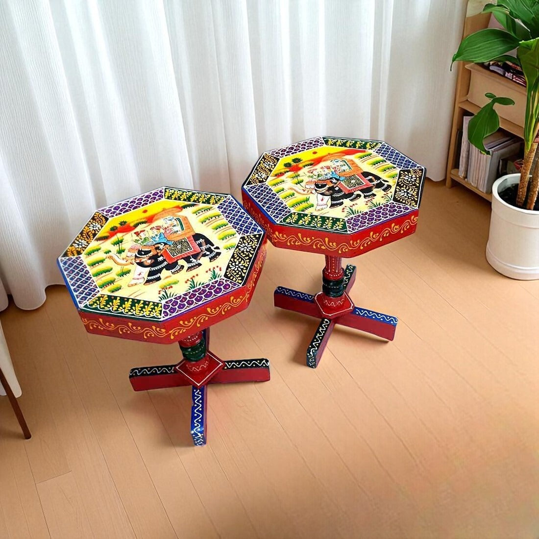 End Tables | Wooden Coffee Table |Side Table for Keeping Lamp, Vases & Plants | Handcrafted Stools - for Bedside, Home Decor, Corners, Sofa Side Stool, Office & Gifts - 15 Inch (Set of 2)
