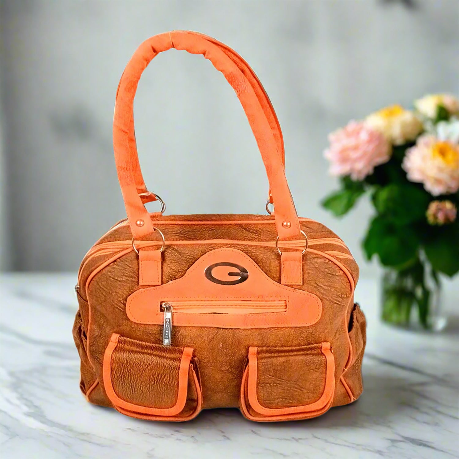 Women's Hand Bags | Premium PU Leather Shoulder Bag | Ladies Purse Handbags | Large Capacity Bags With Outer Pockets - For Woman, Girls, Laptop, Office & Gifts - Apkamart #Colour_Orange