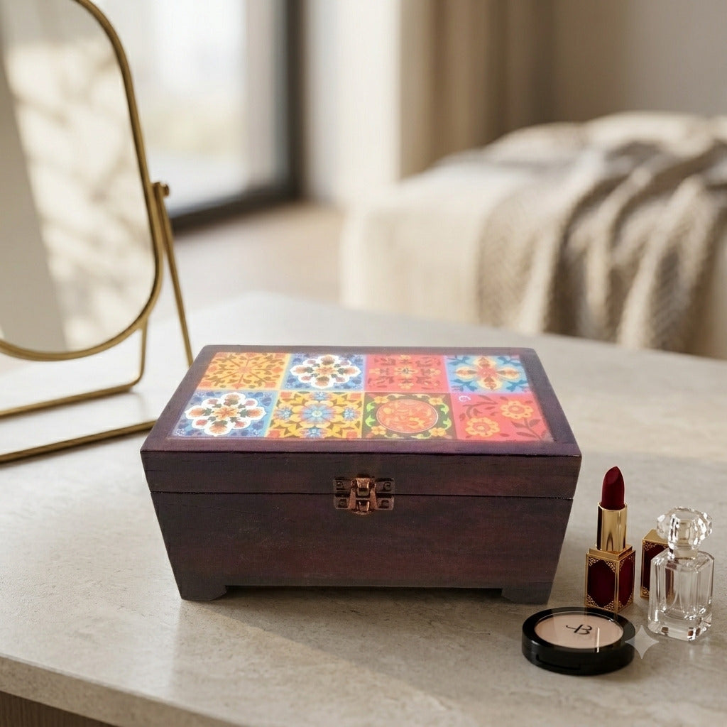 Wooden Jewellery Box with Ceramic Tile   – 9 Inch