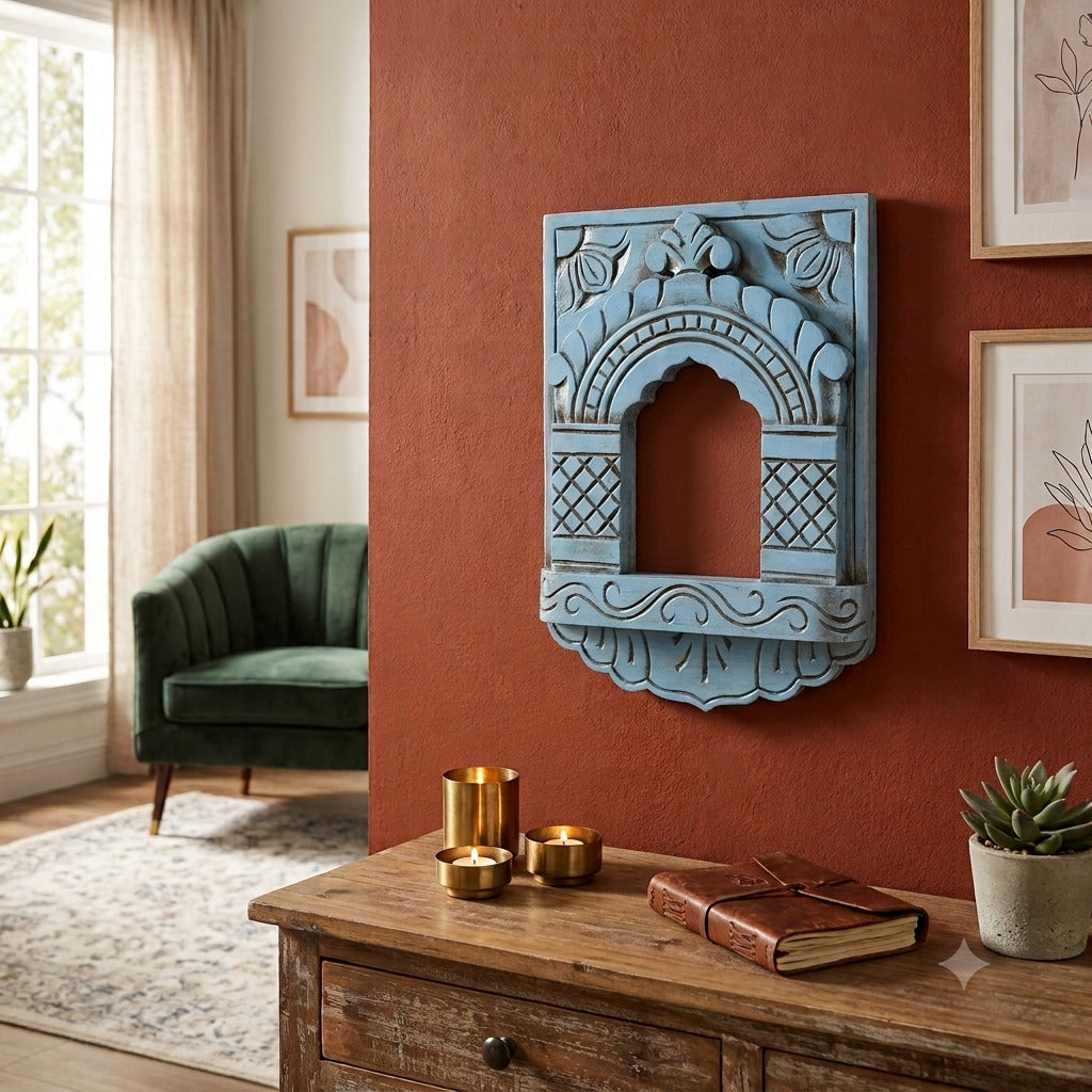 Wooden Jharokha Frame | Rajasthani Wall Decor - 11 inch-Apkamart