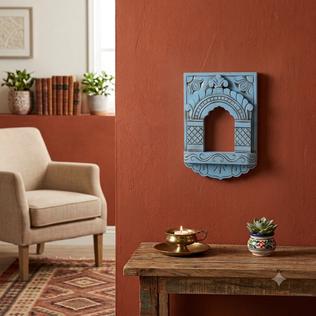 Wooden Jharokha Frame | Rajasthani Wall Decor - 11 inch-Apkamart