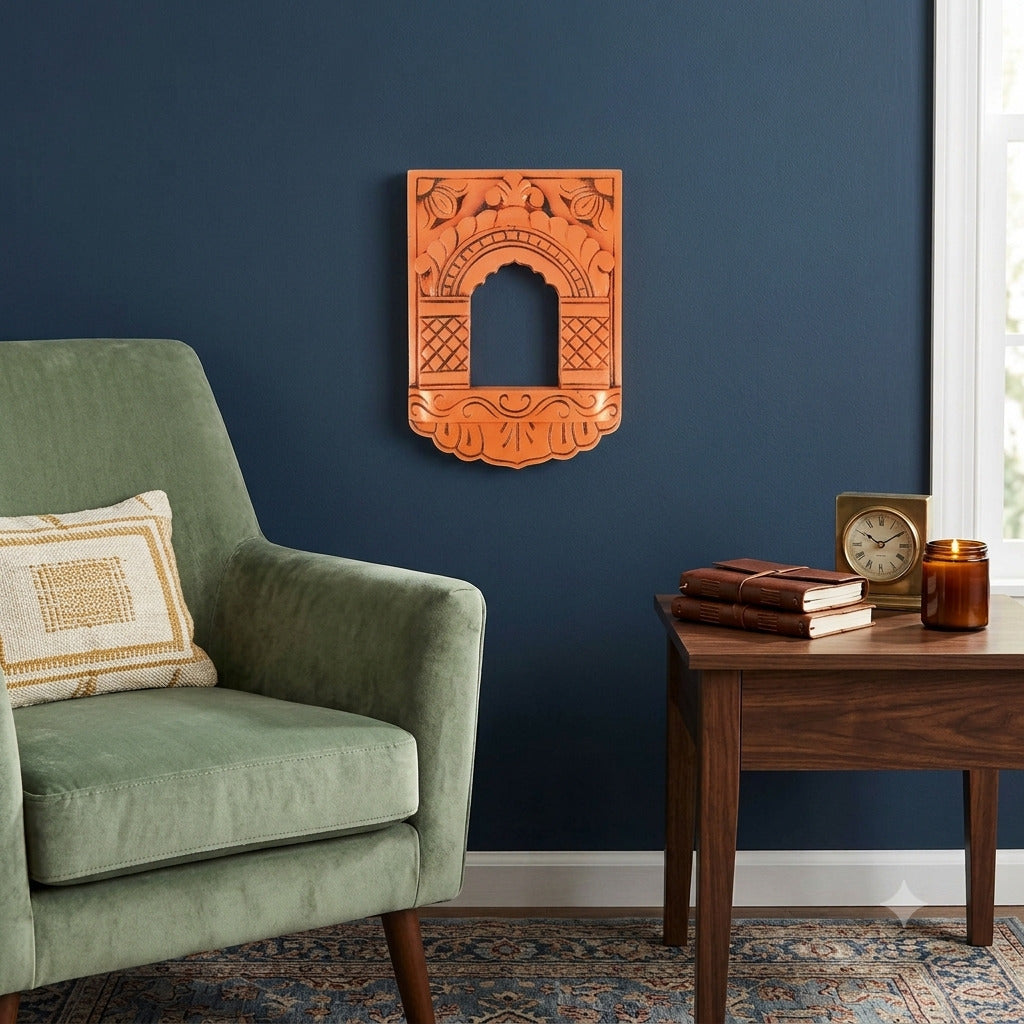 Wooden Jharokha Frame | Rajasthani Wall Decor - 11 inch-Apkamart