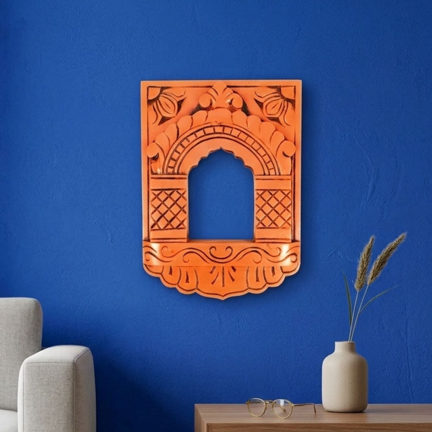 Wooden Jharokha Frame | Rajasthani Wall Decor - 11 inch-Apkamart