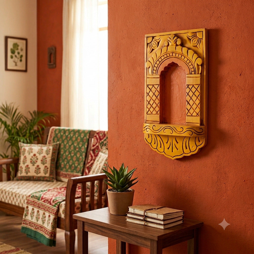 Wooden Jharokha Window Wall Hanging | Rajasthani Decor - 15 inch-Apkamart