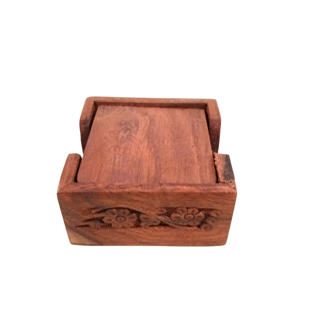 Wooden Coaster Set with Holder Box, Dining Table Decor- 4 Inch