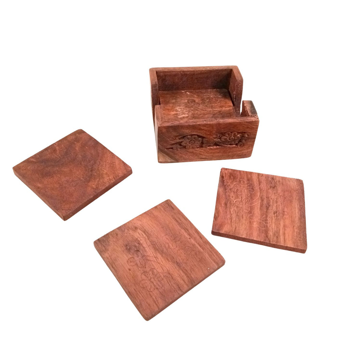 Wooden Coaster Set with Holder Box, Dining Table Decor- 4 Inch