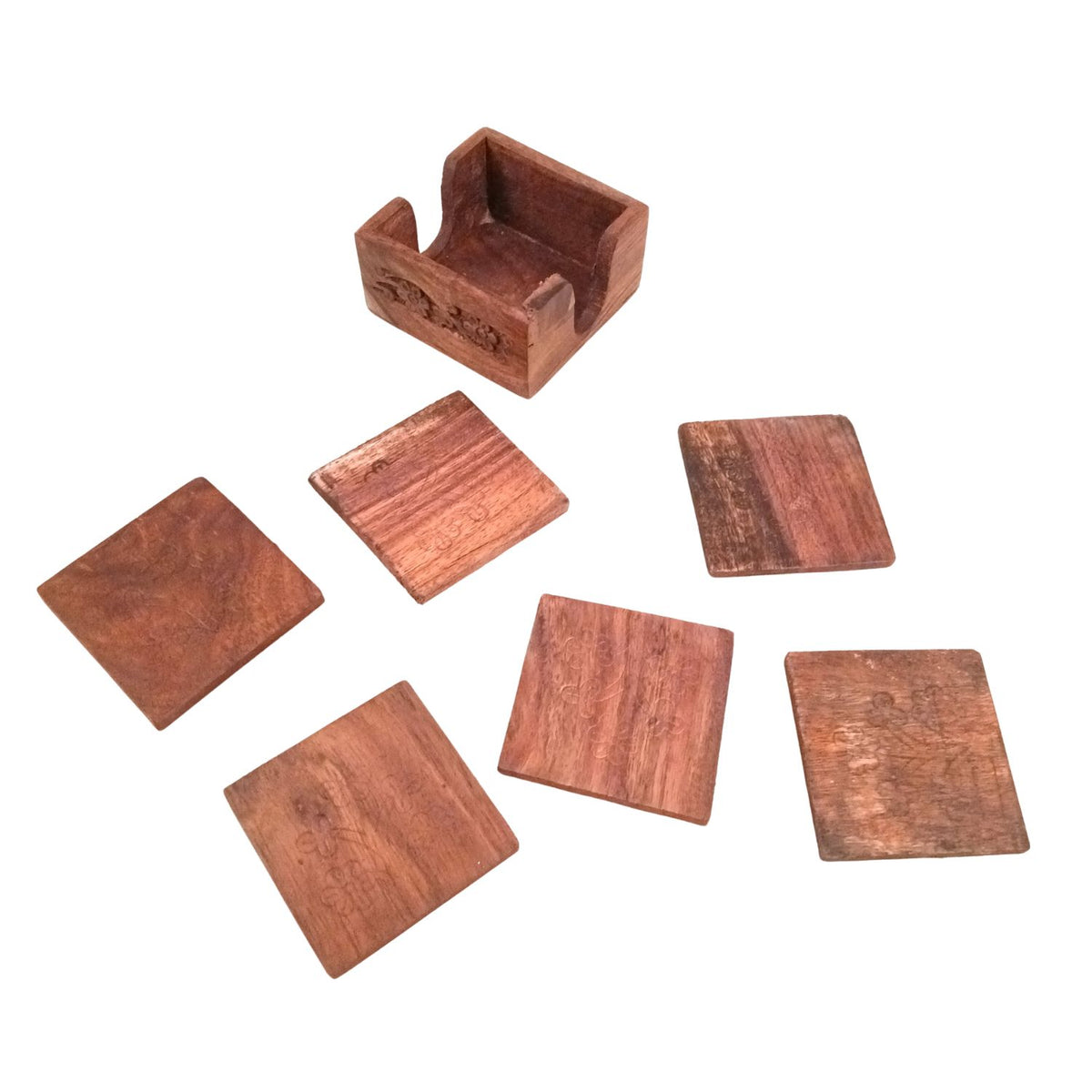 Wooden Coaster Set with Holder Box, Dining Table Decor- 4 Inch