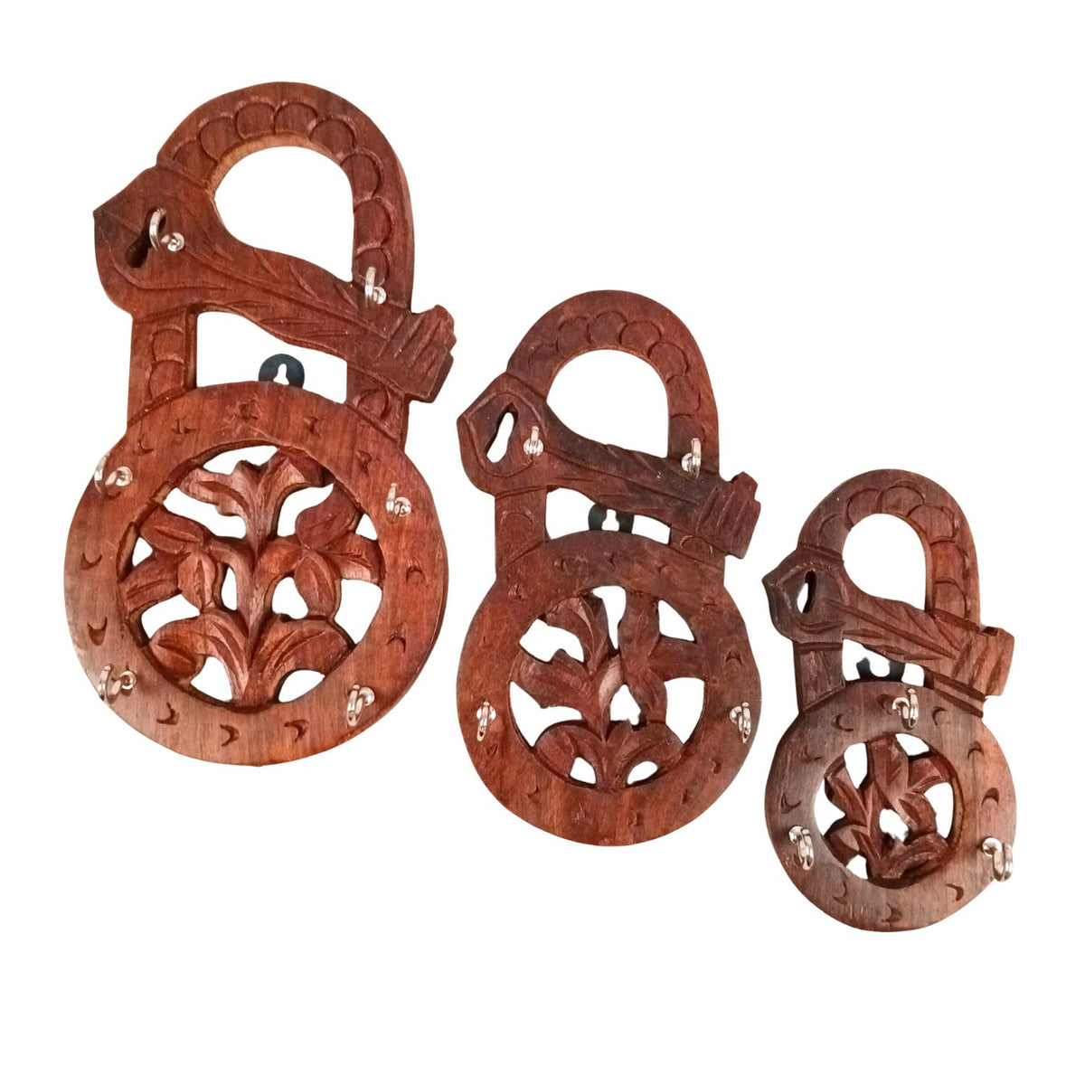 Wooden Key Holder Set of 3 - Lock Shape Wall Hooks