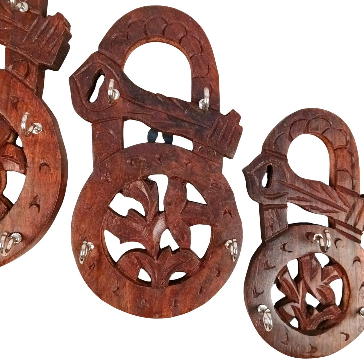 Wooden Key Holder Set of 3 - Lock Shape Wall Hooks