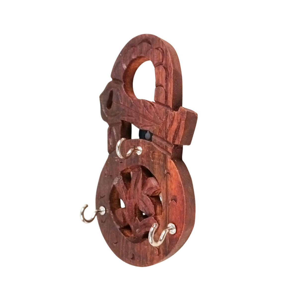 Wooden Key Holder Set of 3 - Lock Shape Wall Hooks