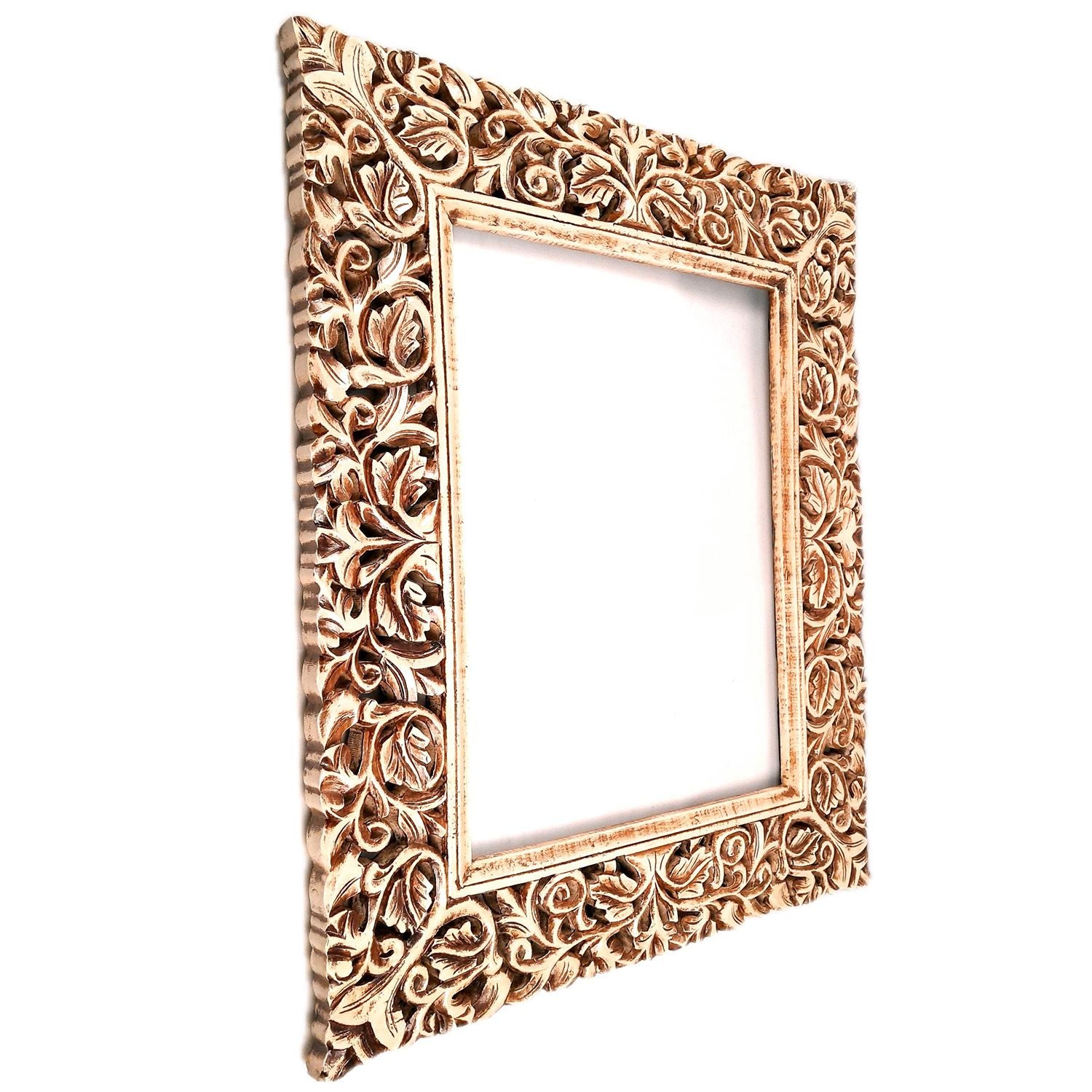 Wooden Frame Wall Hanging For Big Walls | Wood Frame With Intricate Carving For Photo, Paintings & Mirror - For Hotels, Resorts, Home, Wall Decor, Frames, Living room, Entrance Decoration - 35 Inch - Apkamart