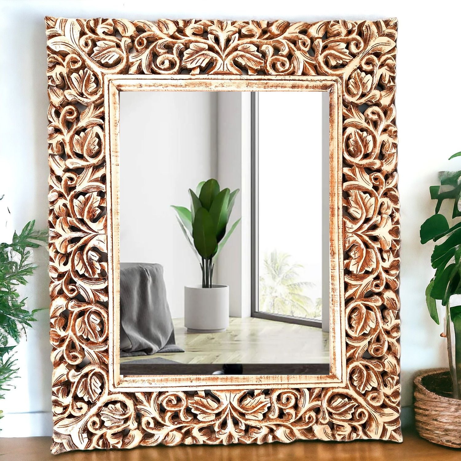 Wooden Frame Wall Hanging For Big Walls | Wood Frame With Intricate Carving For Photo, Paintings & Mirror - For Hotels, Resorts, Home, Wall Decor, Frames, Living room, Entrance Decoration - 35 Inch - Apkamart