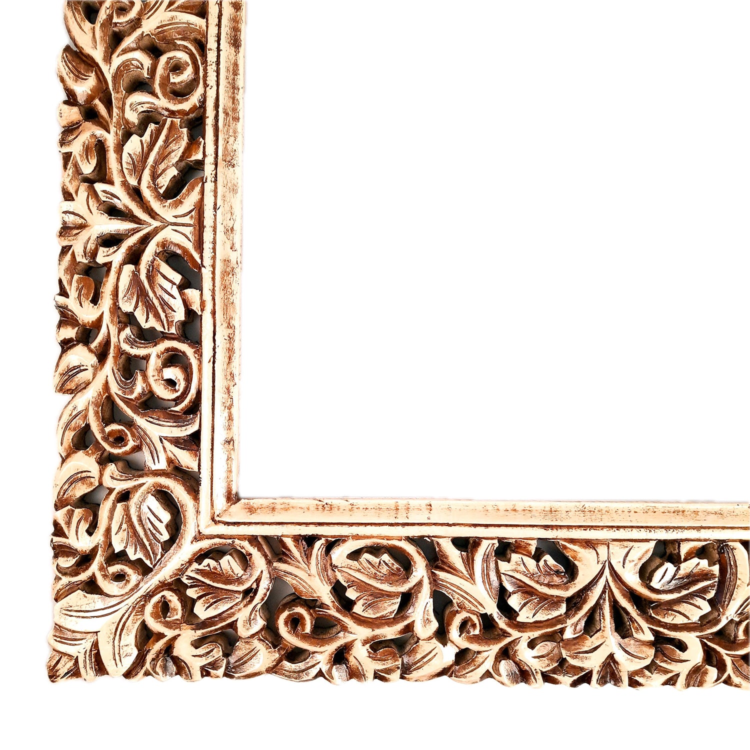 Wooden Frame Wall Hanging For Big Walls | Wood Frame With Intricate Carving For Photo, Paintings & Mirror - For Hotels, Resorts, Home, Wall Decor, Frames, Living room, Entrance Decoration - 35 Inch - Apkamart