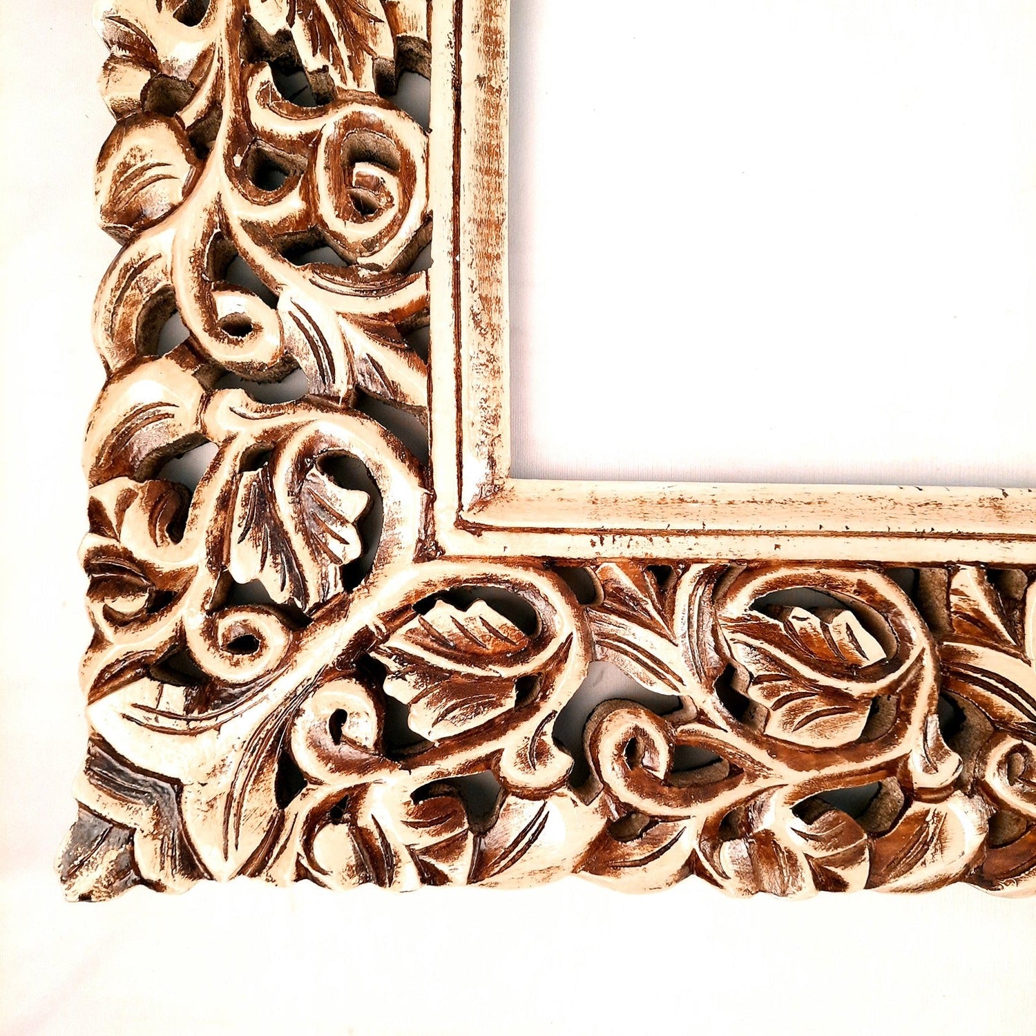 Wooden Frame Wall Hanging For Big Walls | Wood Frame With Intricate Carving For Photo, Paintings & Mirror - For Hotels, Resorts, Home, Wall Decor, Frames, Living room, Entrance Decoration - 35 Inch - Apkamart