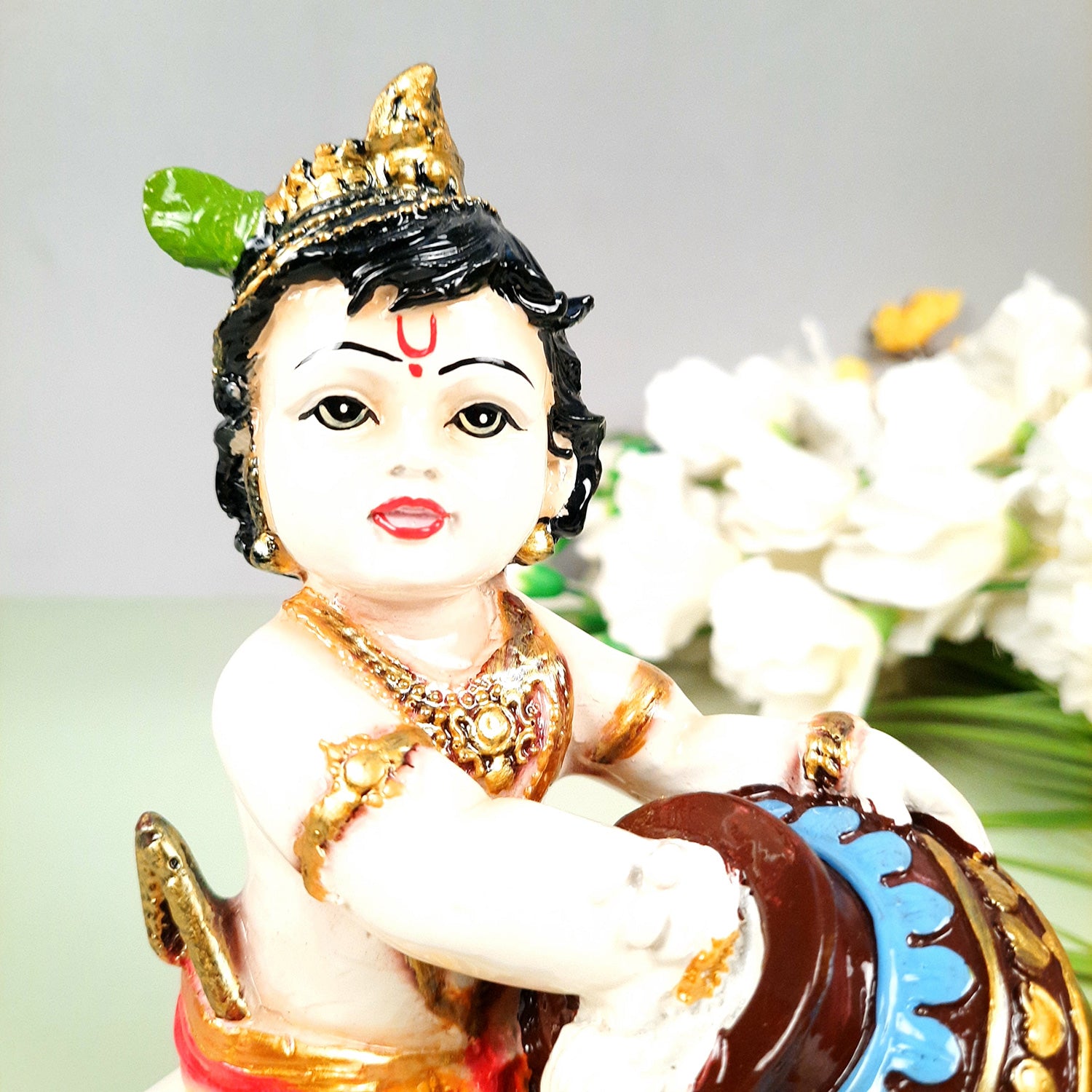 Bal Gopal Statue | Laddu Gopal Idol | Makhan Chor Baby Krishna Murti - for Pooja, Home, Office Decor & Gifts - 7 Inch - apkamart