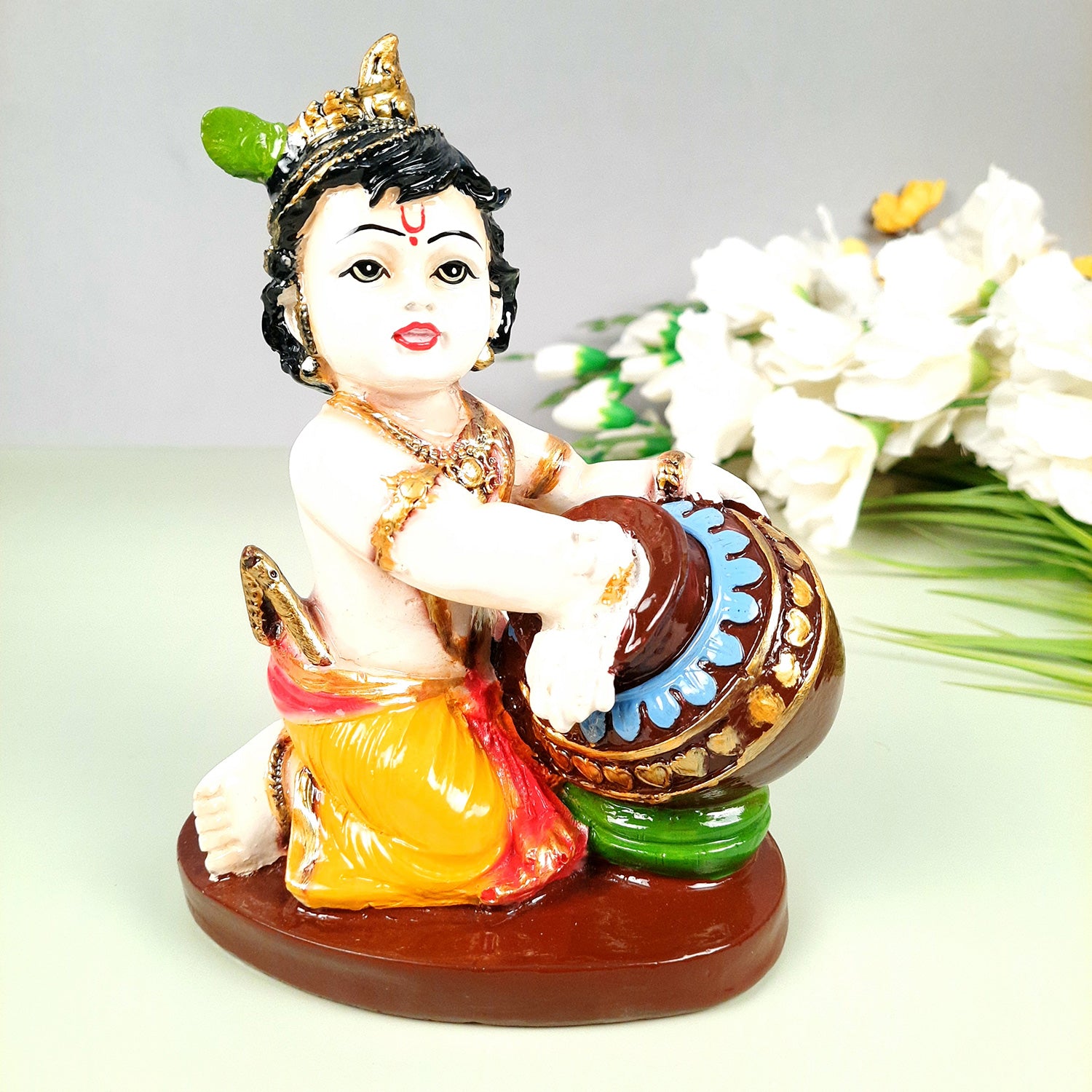 Bal Gopal Statue | Laddu Gopal Idol | Makhan Chor Baby Krishna Murti - for Pooja, Home, Office Decor & Gifts - 7 Inch - apkamart