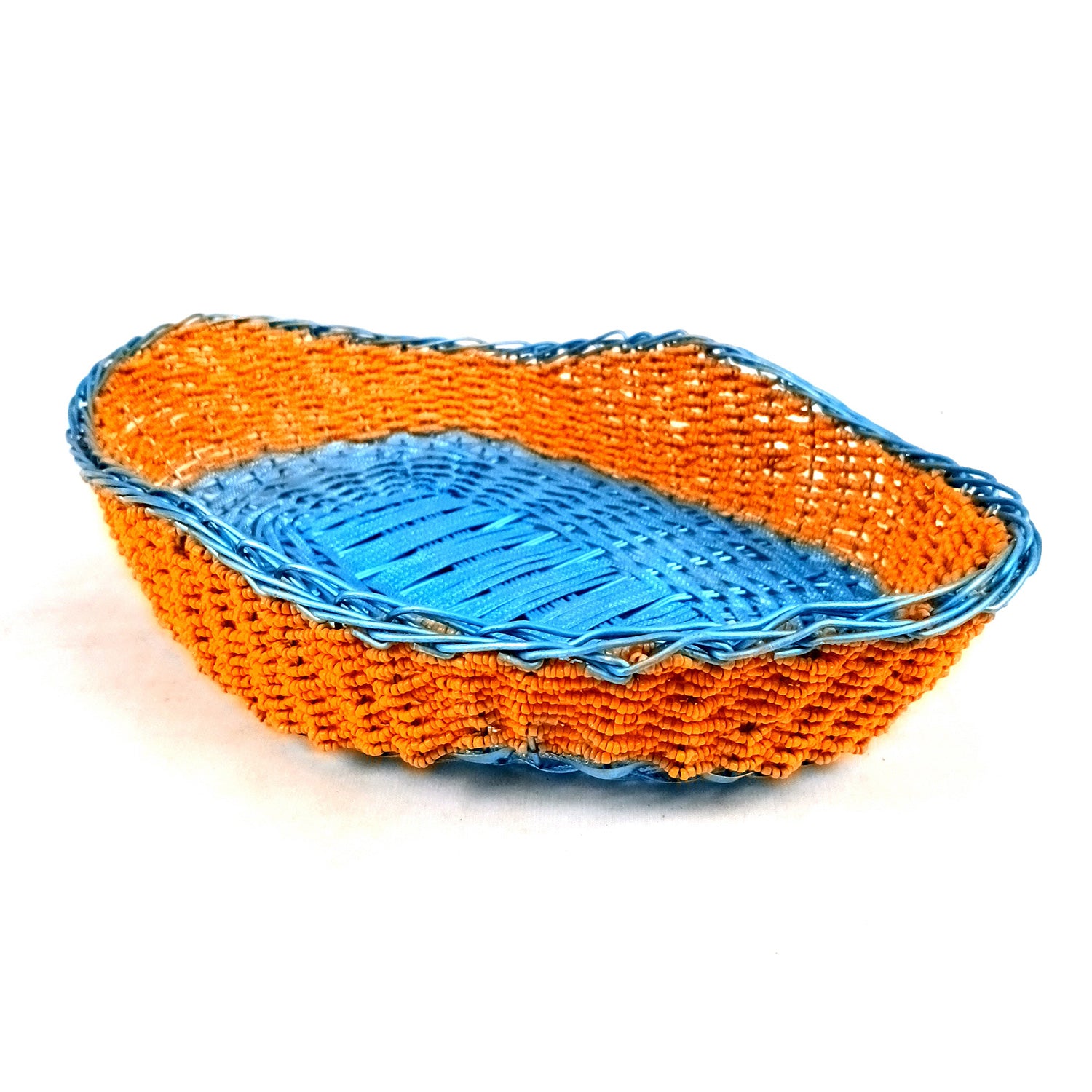 Basket With Beads & Wovan Design | Multipurpose Storage Basket - for Fruits, Makeup, Stationary, Gifts Packing - 12 Inch - Apkamart