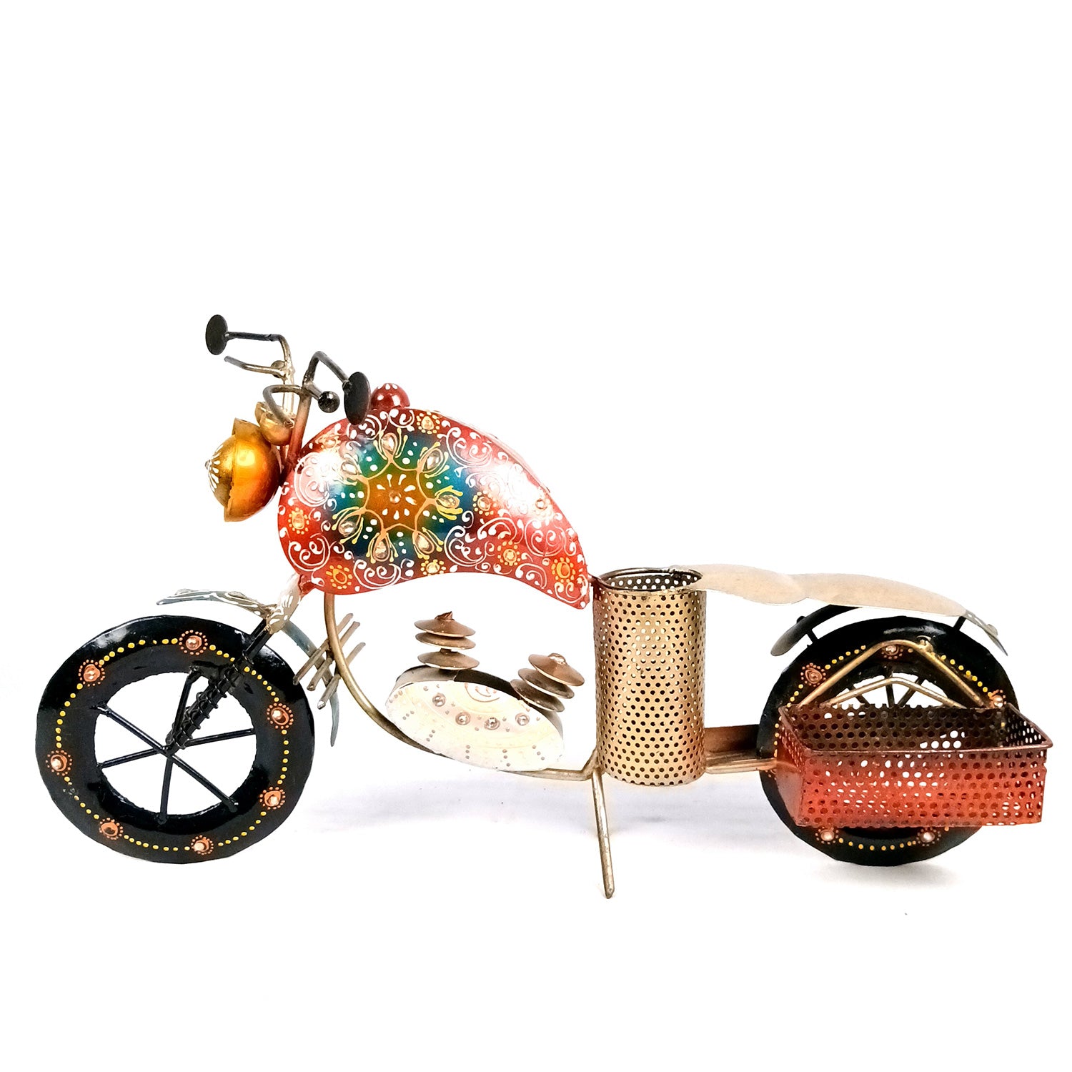 Bike Showpiece With Pen Holder & Side Basket For Card Holder | Stationary Organizers - For Study Table, Desk, Office, Dining Table, Kitchen, Home Decor - Apkamart