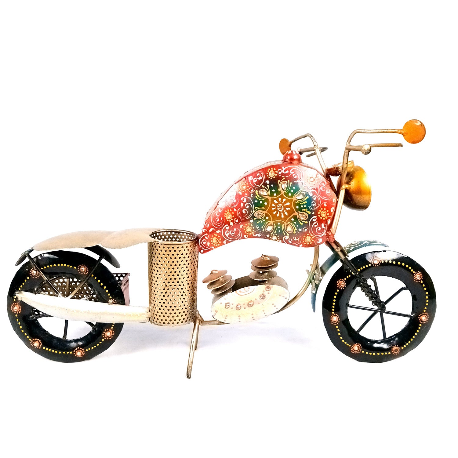 Bike Showpiece With Pen Holder & Side Basket For Card Holder | Stationary Organizers - For Study Table, Desk, Office, Dining Table, Kitchen, Home Decor - Apkamart