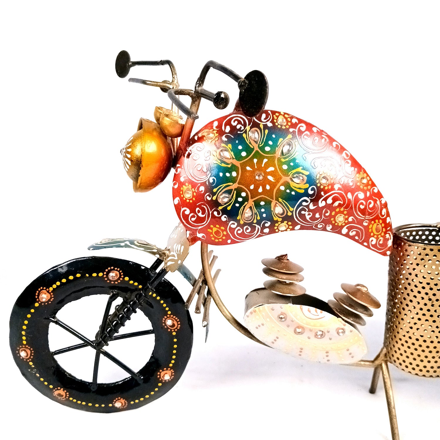 Bike Showpiece With Pen Holder & Side Basket For Card Holder | Stationary Organizers - For Study Table, Desk, Office, Dining Table, Kitchen, Home Decor - Apkamart