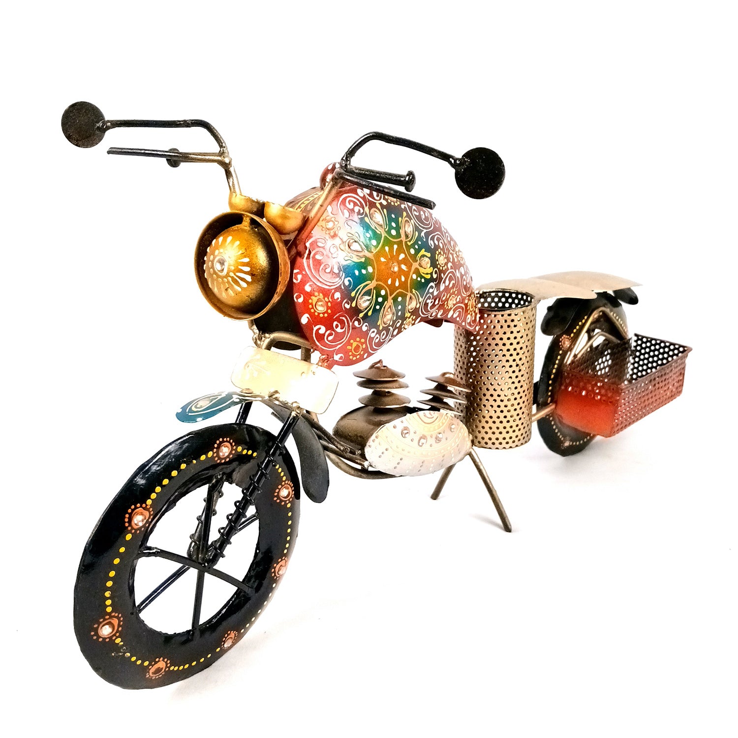 Bike Showpiece With Pen Holder & Side Basket For Card Holder | Stationary Organizers - For Study Table, Desk, Office, Dining Table, Kitchen, Home Decor - Apkamart