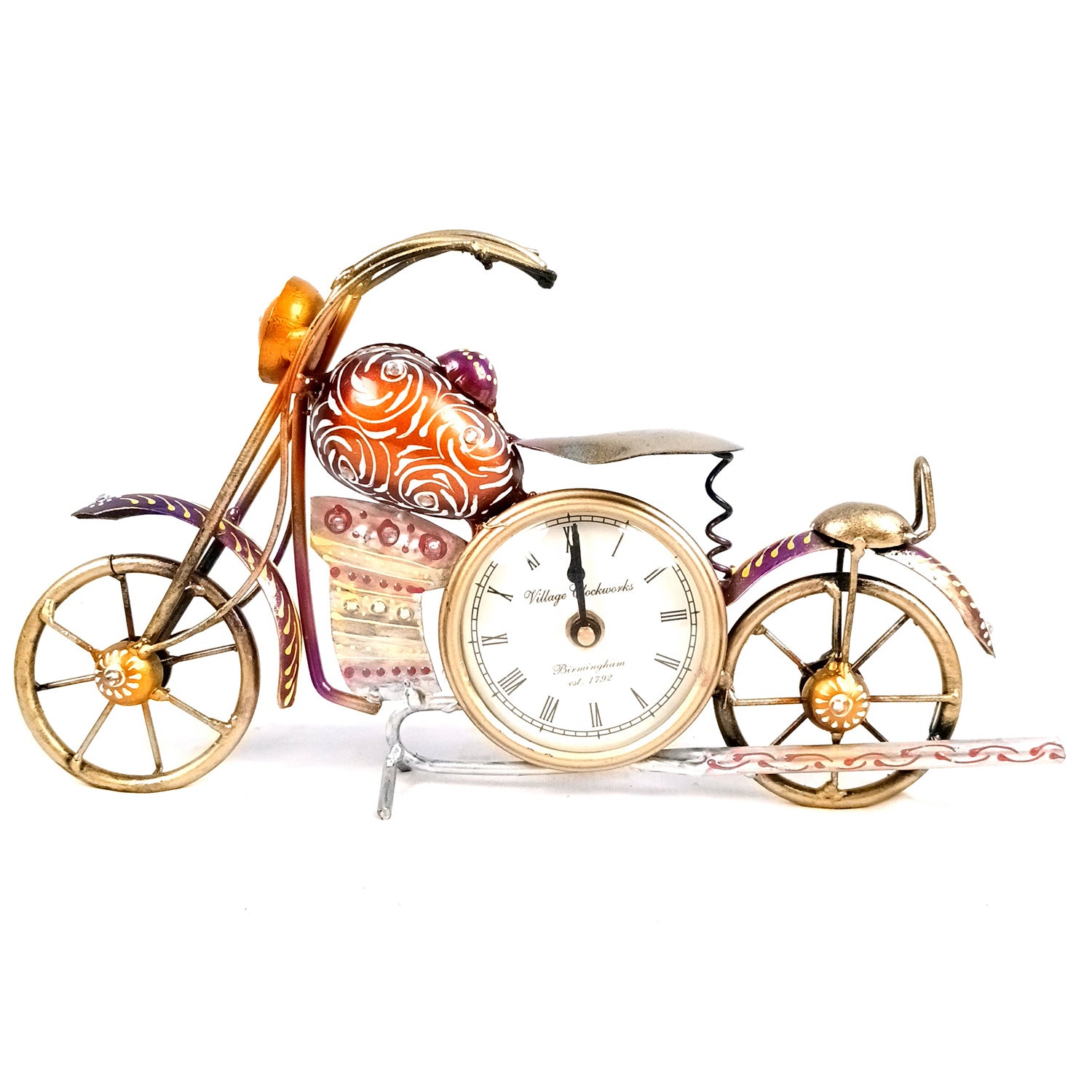 Bike Showpiece with Table Clock | Vintage Motor Cycle Bike Miniature with Desk Watch - for Home, Living Room, Study Table, Desk, Office Decor & Gifts - apkamart #Style_Design 1