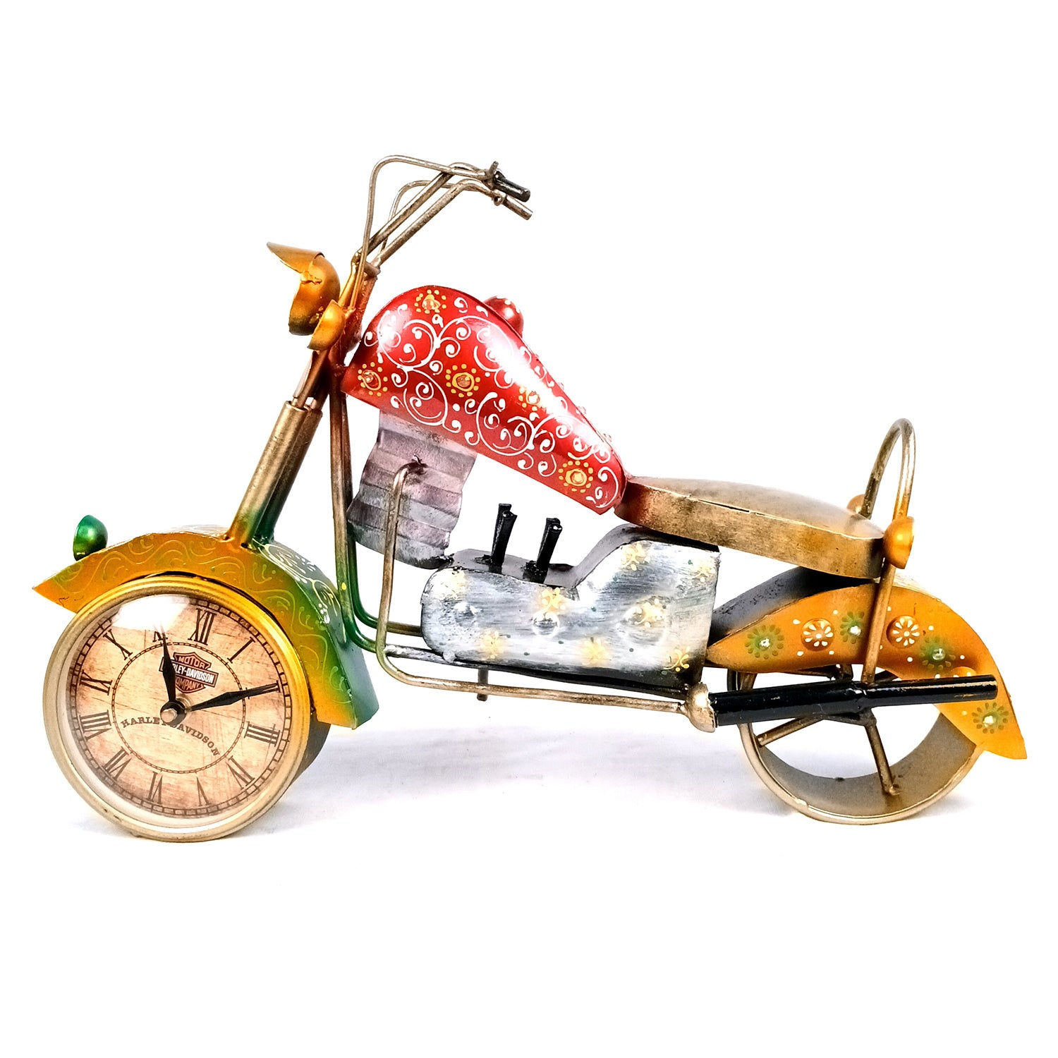 Bike Showpiece with Table Clock | Vintage Motor Cycle Bike Miniature with Desk Watch - for Home, Living Room, Study Table, Desk, Office Decor & Gifts - apkamart #Style_Design 2