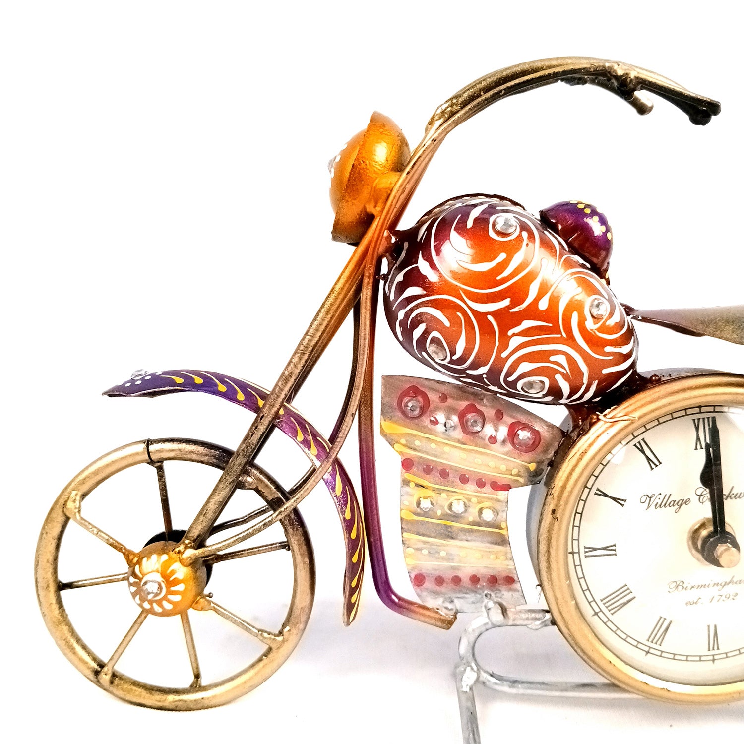 Bike Showpiece with Table Clock | Vintage Motor Cycle Bike Miniature with Desk Watch - for Home, Living Room, Study Table, Desk, Office Decor & Gifts - apkamart #Style_Design 1