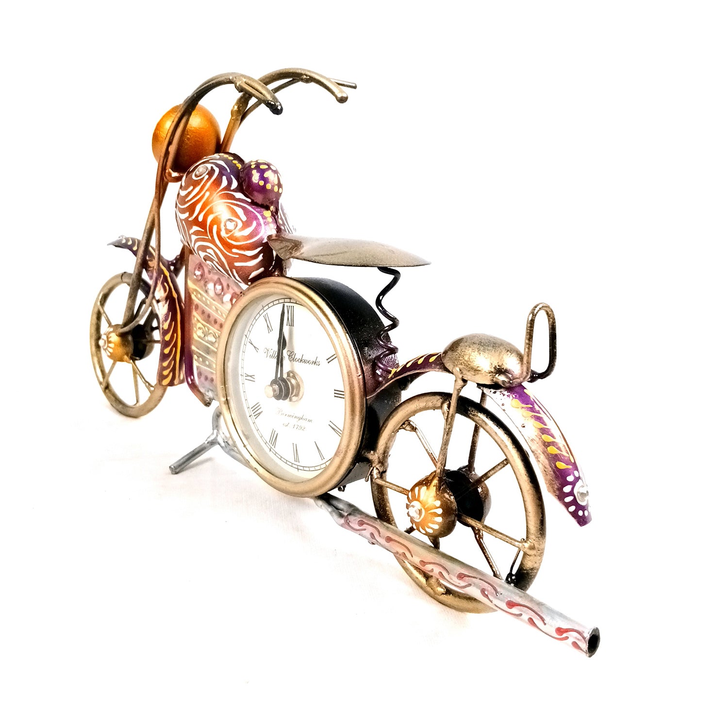 Bike Showpiece with Table Clock | Vintage Motor Cycle Bike Miniature with Desk Watch - for Home, Living Room, Study Table, Desk, Office Decor & Gifts - apkamart #Style_Design 1